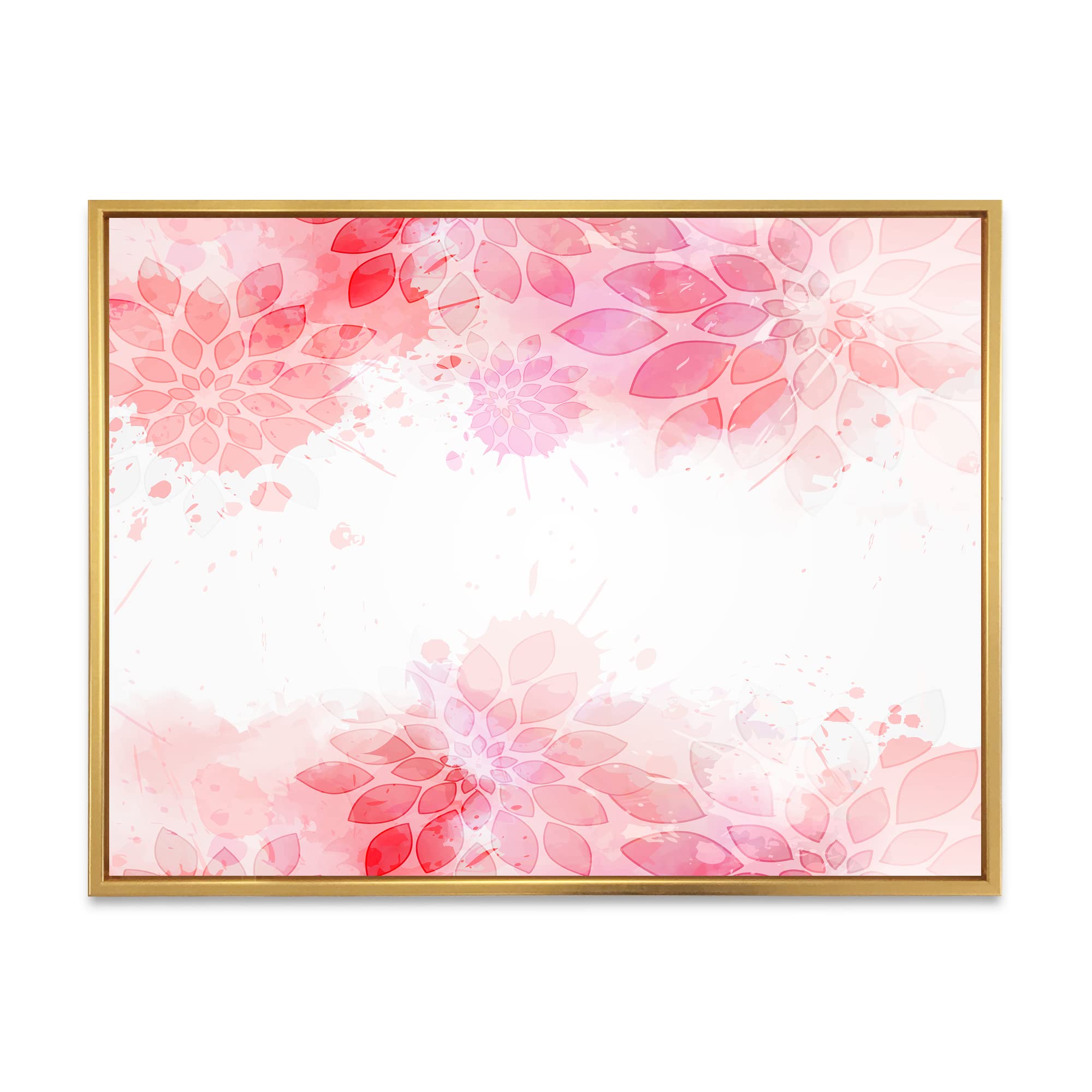 DesignQ Abstract Pink Flowers Splashes II - Modern Framed Canvas Wall Art Print for Living Room, Bedroom & Office Decor | Contemporary Home Wall Decor