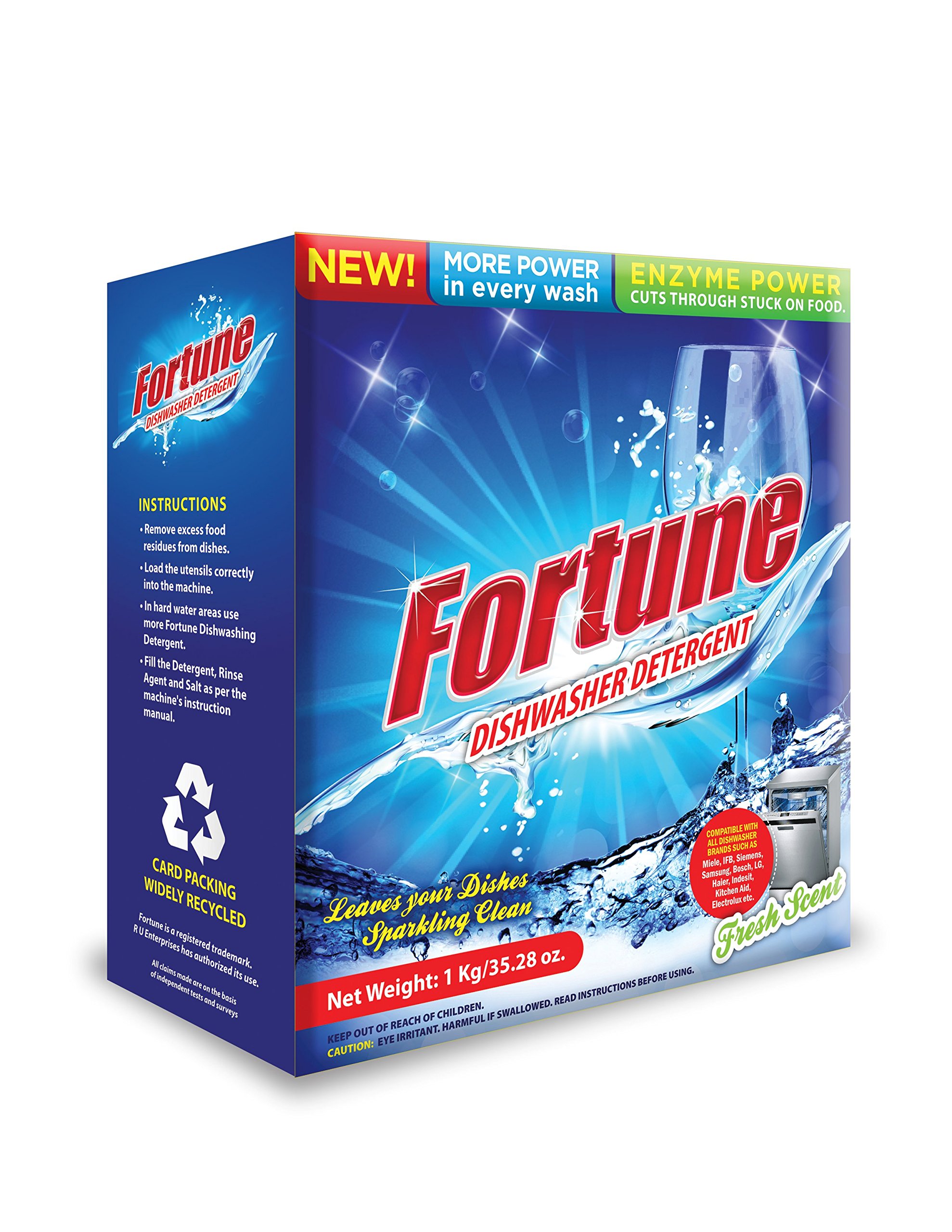 Fortune Dishwasher Rinse Aid 500ml (2-Pack) + Dishwasher Salt 2kg + Detergent 1kg - Universal Fit for All Dishwasher Brands - Perfect for Sparkling Clean Dishes in Homes & Restaurants