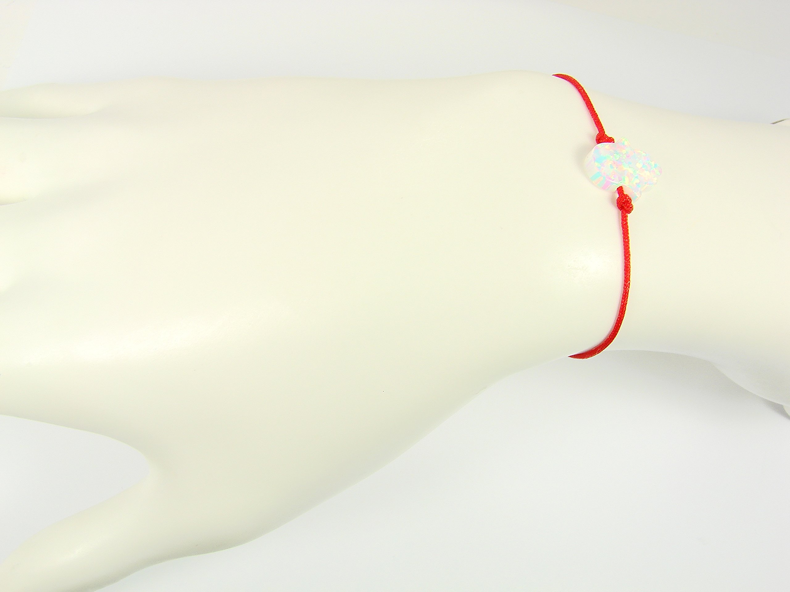 White Opal Hamsa Hand Red Cord String Bracelet - Spiritual Protection & Boho Chic Jewelry for Women