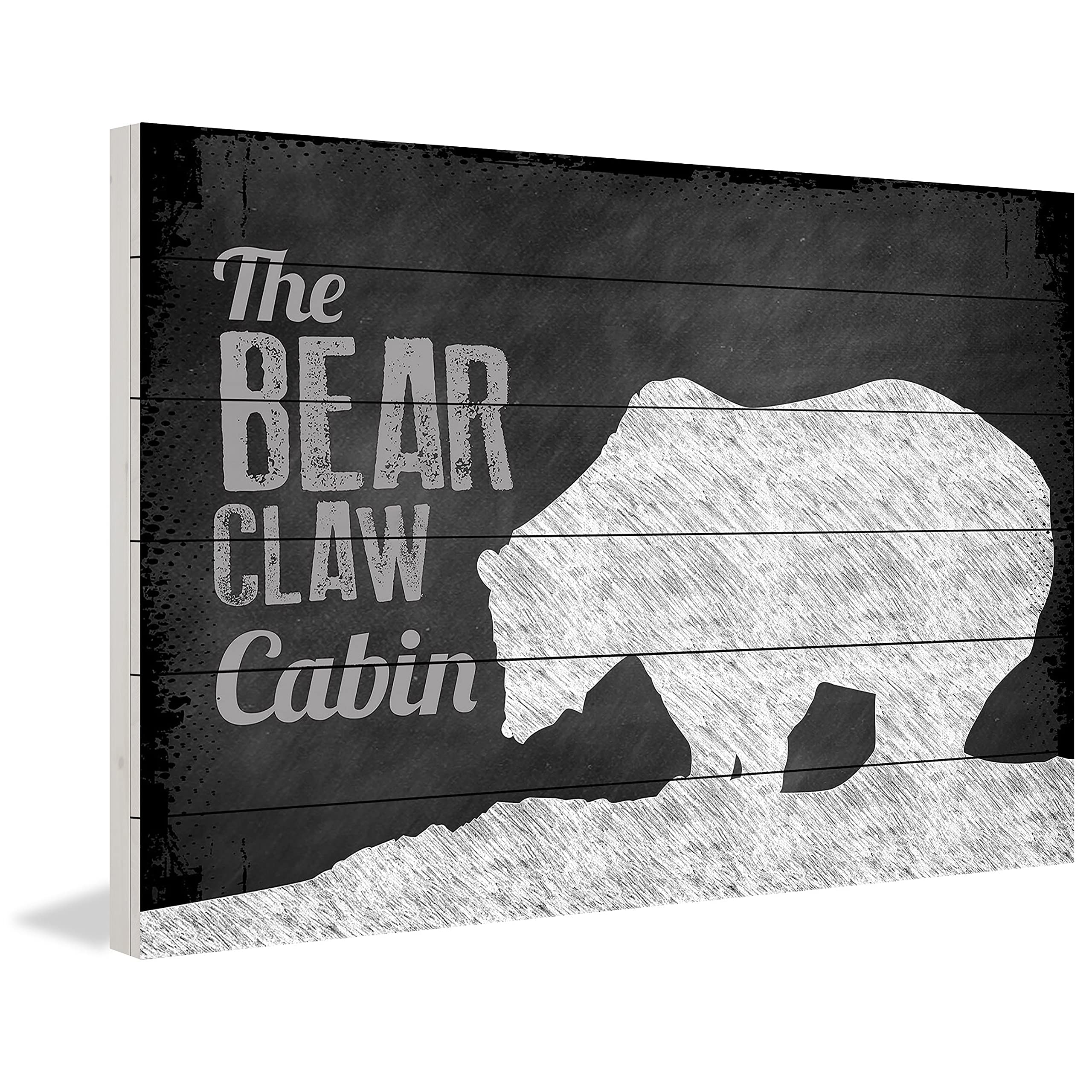 Handmade Bear Claw Cabin Painting Print on White Wood - 60x40 Inch Rustic Wall Art - Perfect for Cabin, Lodge & Farmhouse Decor