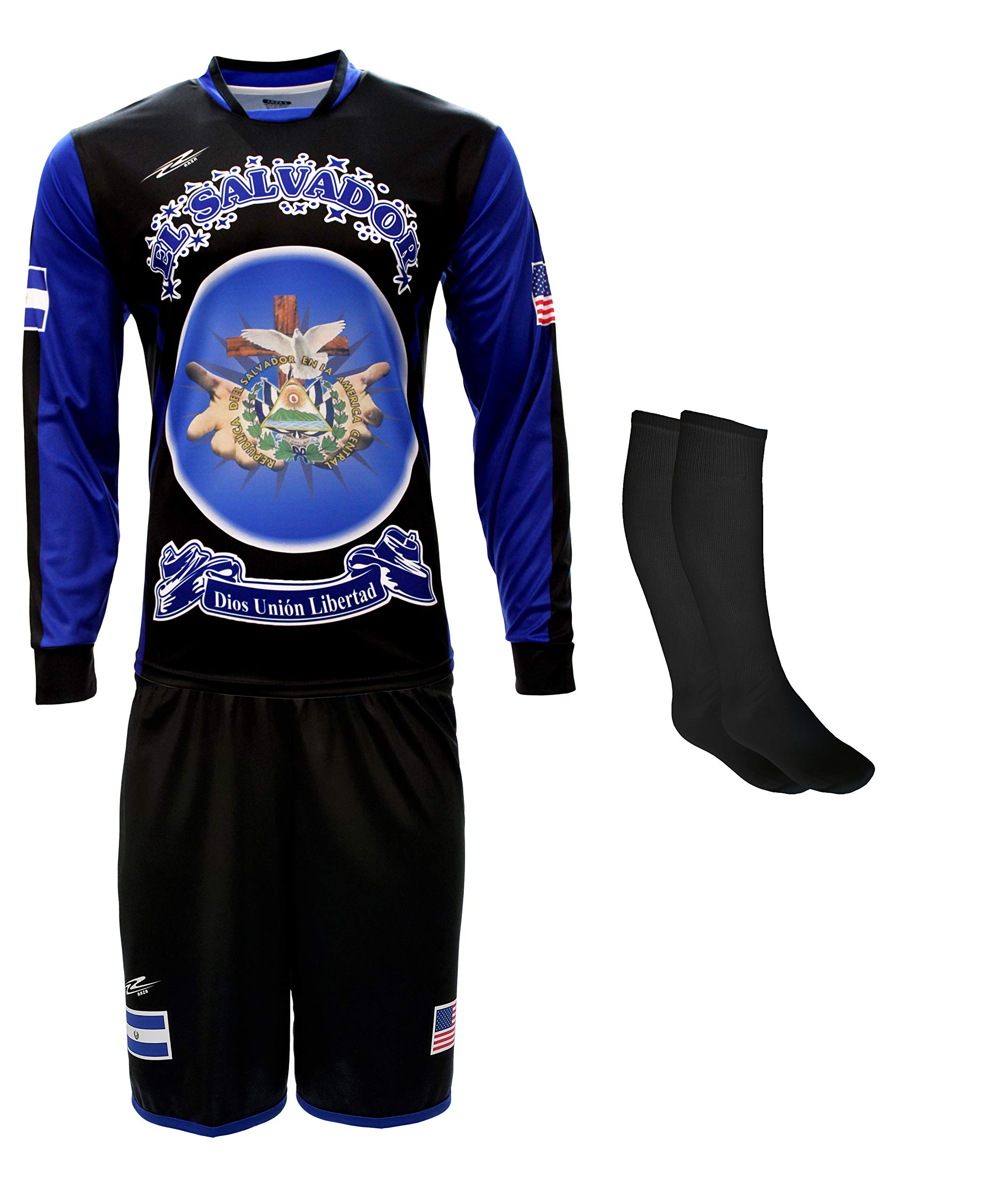 El Salvador Soccer Jersey - Black & Blue Uniform Set with Shorts, Socks & Custom Number - Perfect for Football Games, Training & Fan Support