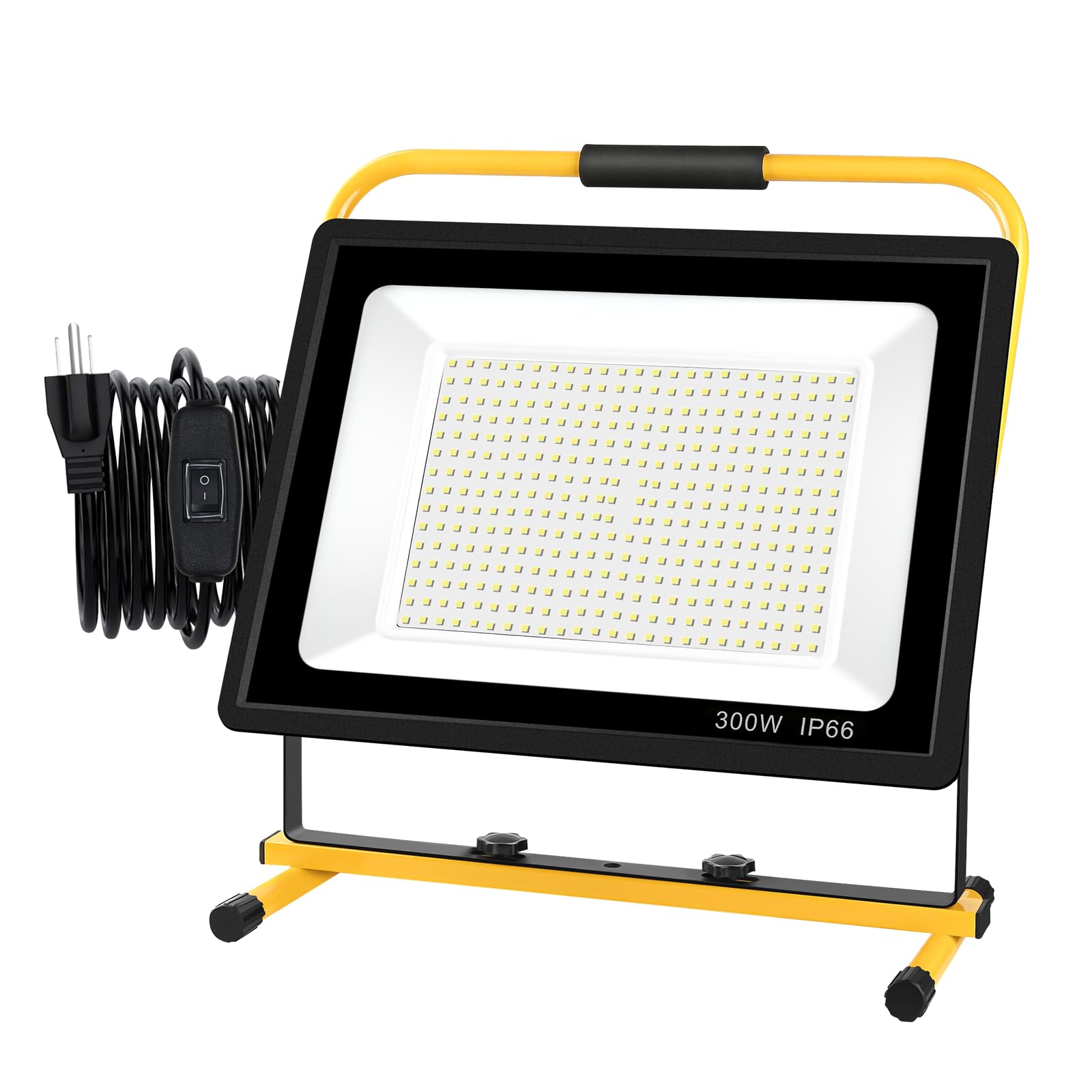 300W LED Work Light - 30000LM Super Bright Flood Light with IP66 Waterproof, 16ft Power Cord & On/Off Switch - 6500K Daylight White - Adjustable Workshop Light for Garage, Construction Site, Outdoor Projects, Emergency Lighting & Night Work