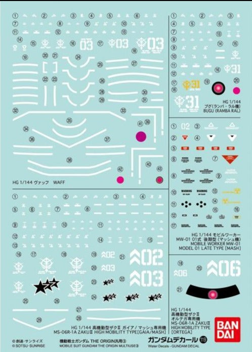 Bandai Gundam Decal #119 for 1/144 HG Mobile Suit Gundam The Origin - Multiuse #3 Series MS Water Slide Transfer Decals - Perfect for Model Kits, Customization & Collectors