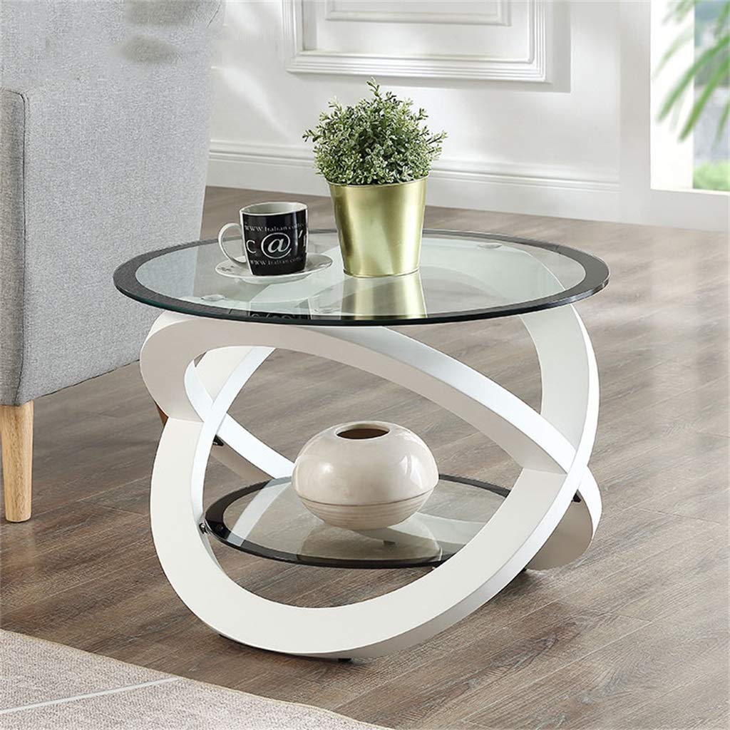 Modern Round Coffee Table - Walnut & White Bentwood Pedestal Base with Tempered Glass Top - Perfect for Living Room, Bedroom, or Dining Room Furniture - Stylish End/Side Table for Home Decor & Leisure Use