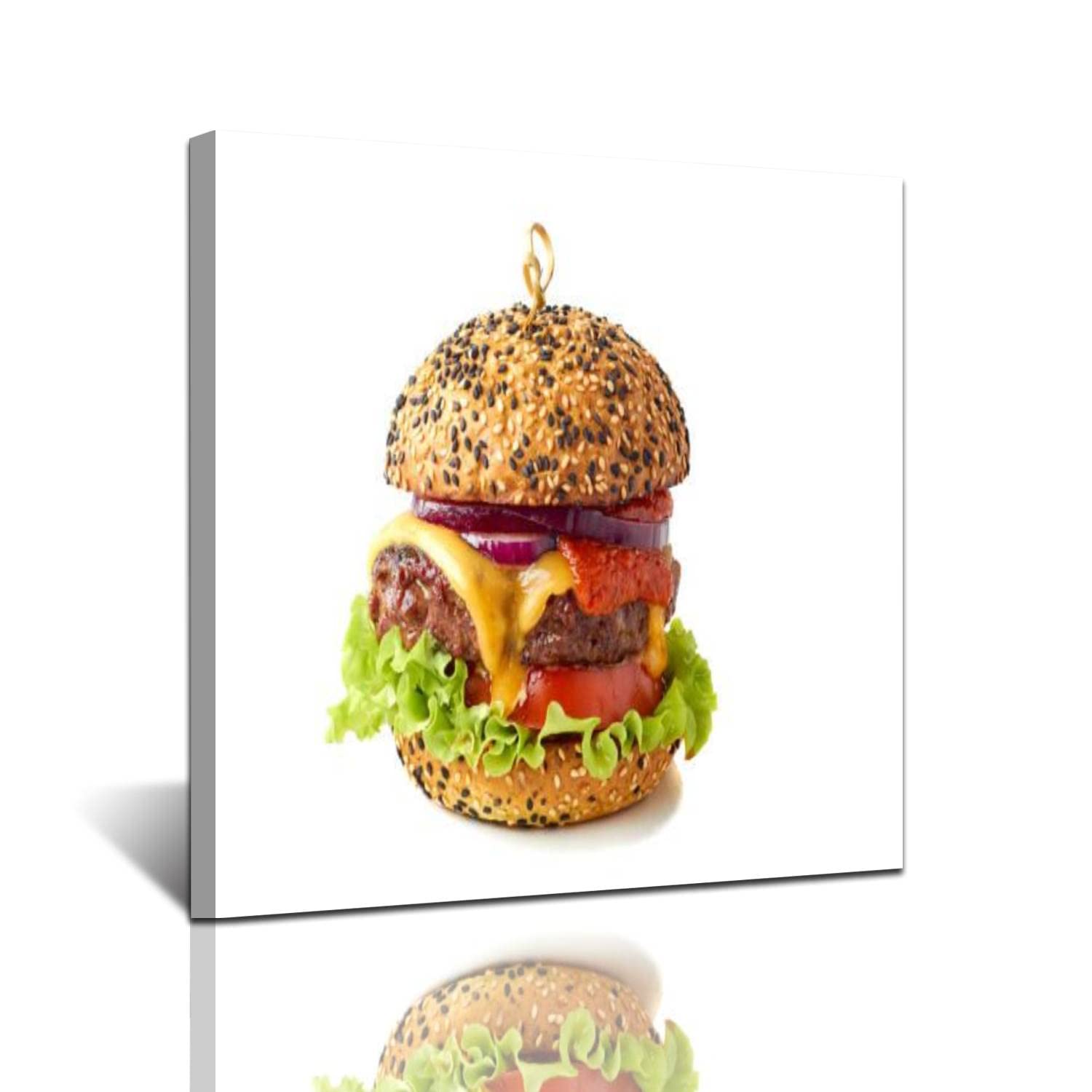Tasty Cheeseburger Wall Art - Canvas Painting Print for Living Room & Bedroom Decor - Framed Home Artwork Poster - Perfect for Kitchen, Diner & Fast Food Themed Spaces