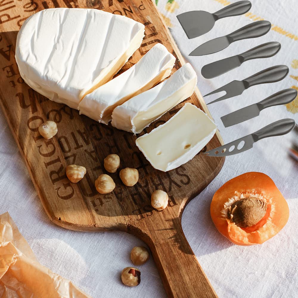 Premium 6-Piece Stainless Steel Cheese Knife Set with Fork, Slicer & Cutters - Cheese Board Accessories for Entertaining - Perfect Gift for Cheese Lovers (Black) - Ideal for Wine Parties, Charcuterie Boards & Gourmet Cheese Tasting