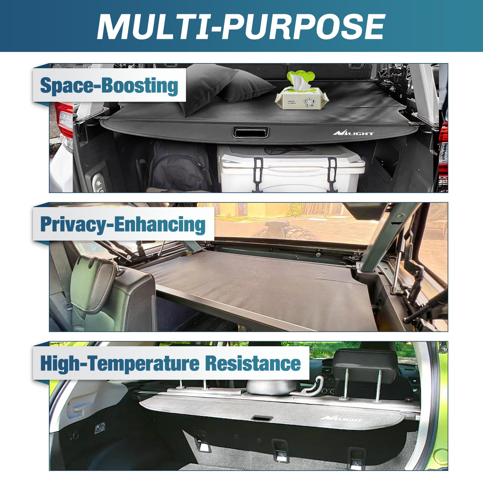 Nilight Retractable Trunk Cargo Cover for Ford Bronco 4-Door (2021-2024) | Security Shade Accessories | Durable & Easy Installation | Perfect for Road Trips, Camping & Grocery Storage