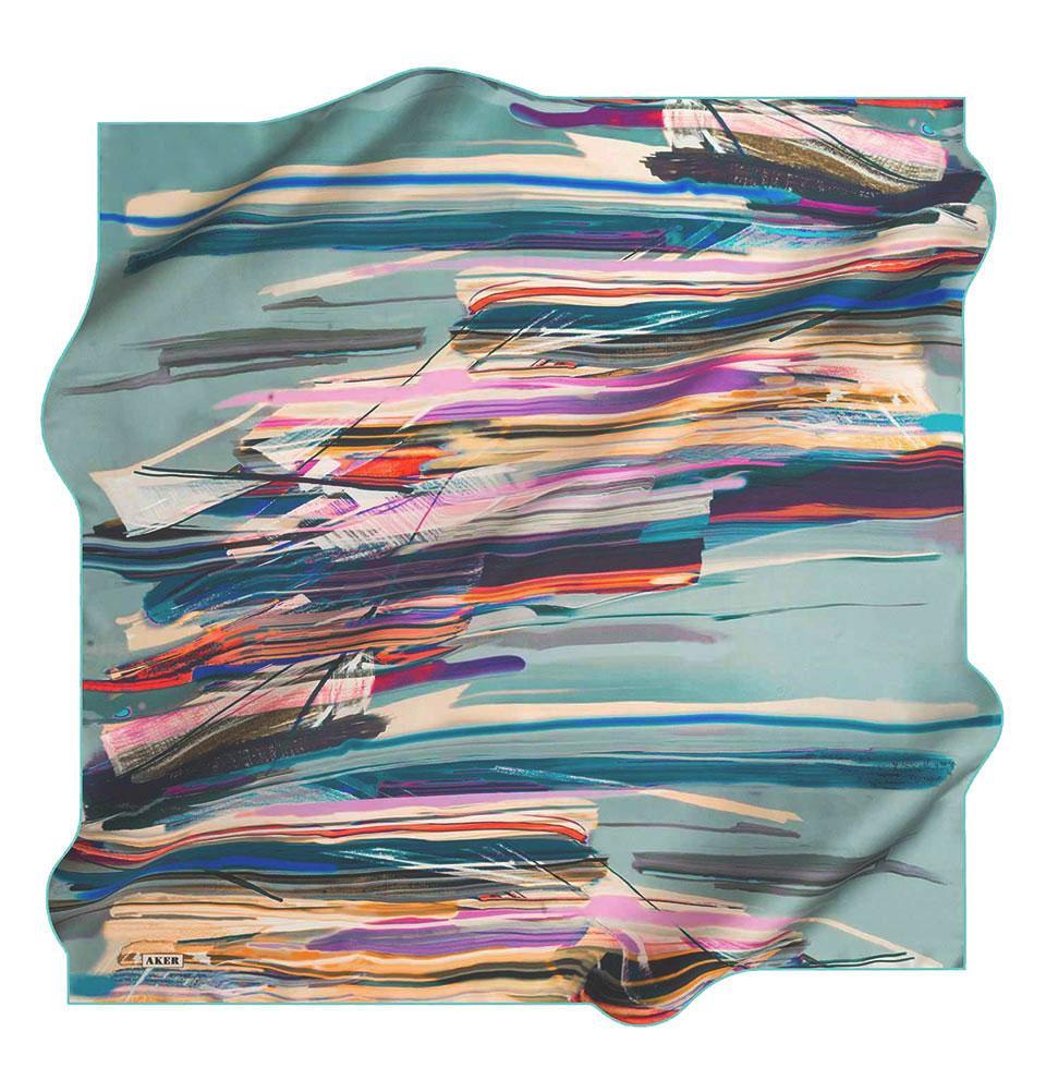 Aker Silk Cotton Patterned Square Scarf #7814 451 - Stylish Fashion Accessory for Women, Perfect for Office, Party & Travel Outfits