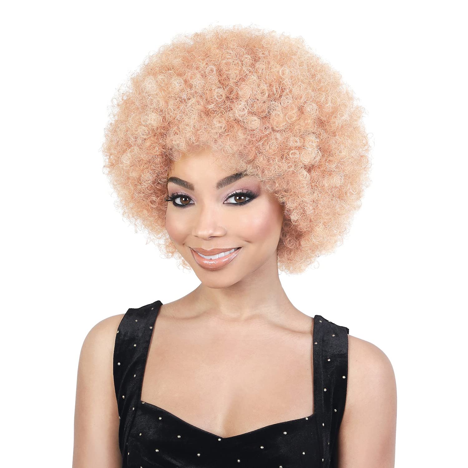 Motown Tress Afro Queen Synthetic Wig - Natural Black Curly Hair Wig for Women - Perfect for Cosplay, Halloween, Daily Wear & Protective Styling