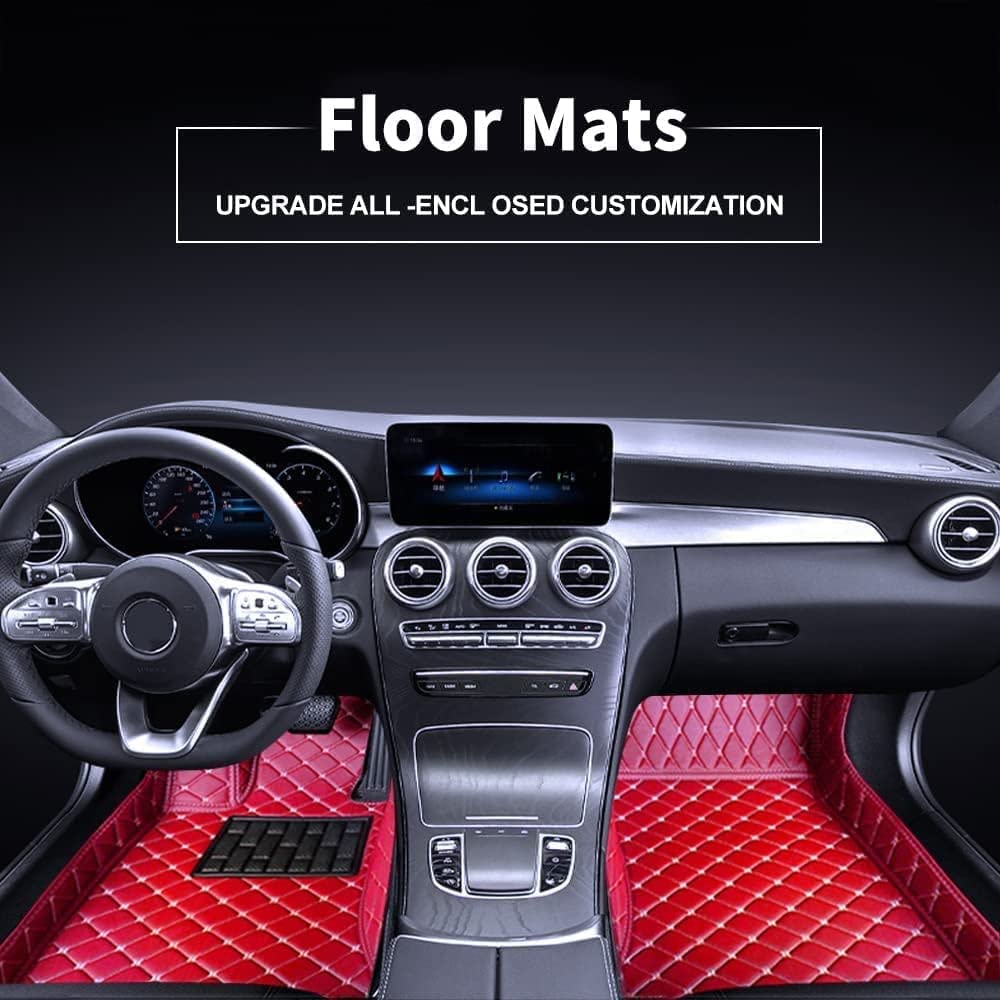 Premium Custom Fit Floor Mats for Jeep Wrangler 4-Door 2011-2017 - Luxury Leather Waterproof Non-Slip Full Coverage Liners (Red) - Perfect for Off-Roading, Daily Commute & All-Weather Protection
