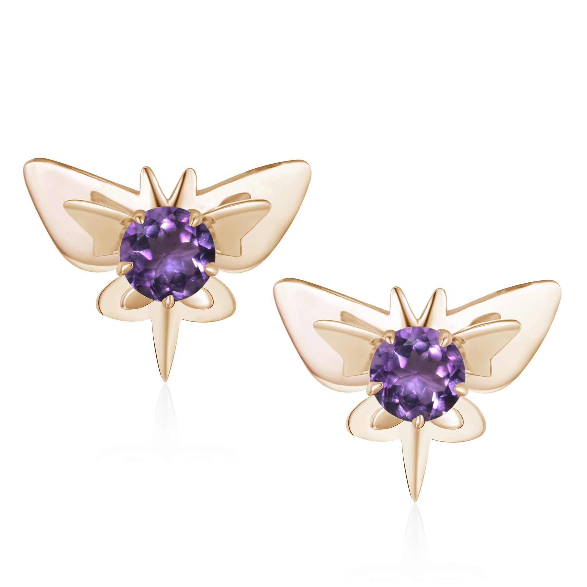 Amethyst Butterfly Stud Earrings - Small Stackable Earrings for Multiple Piercings - Dainty Everyday Jewelry - February Birthstone Gift for Women - Perfect for Layering & Daily Wear