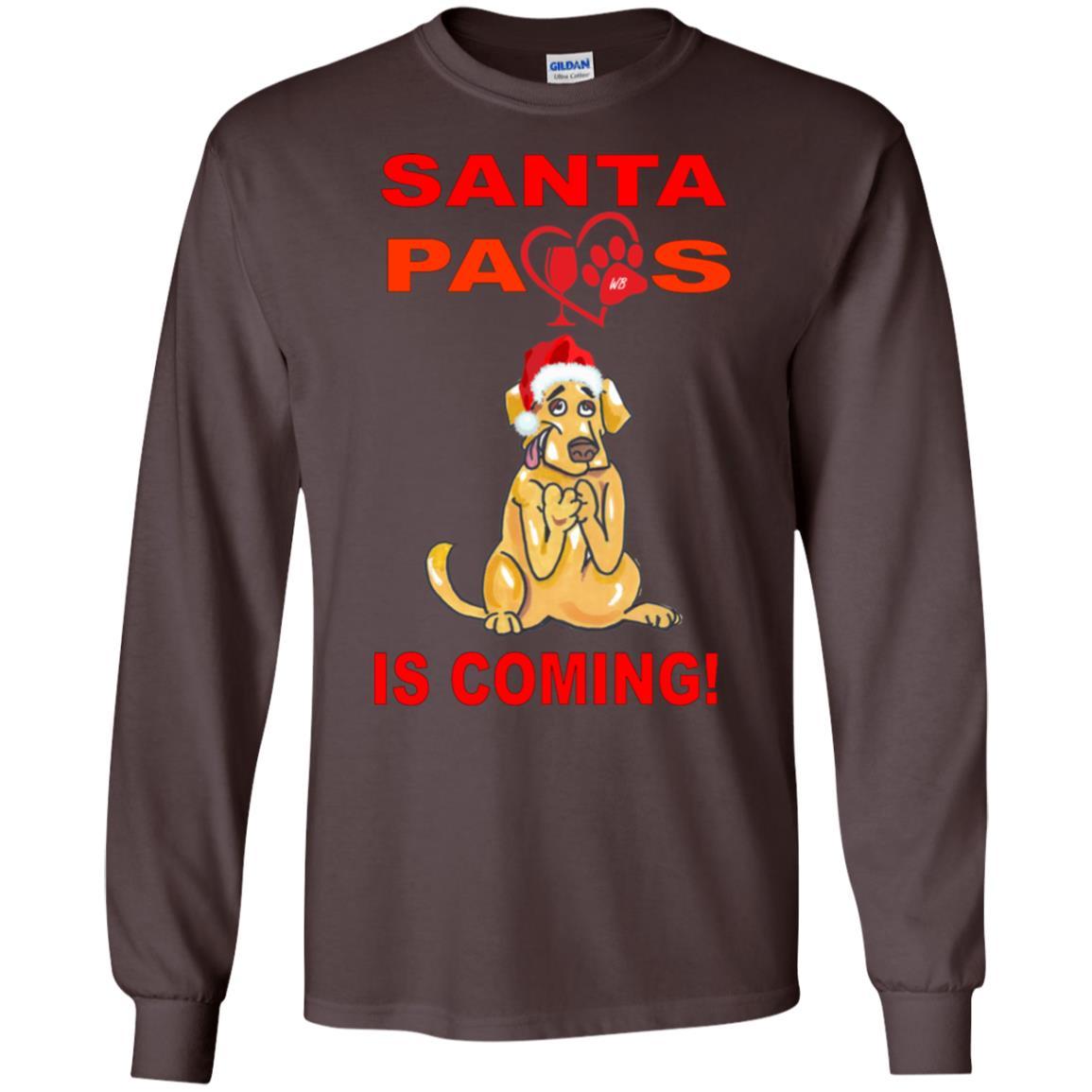 Santa Paws Is Coming Long Sleeve Ultra Cotton T-Shirt for Dog Lovers - Christmas Pet Themed Apparel for Dog Owners & Holiday Gifts