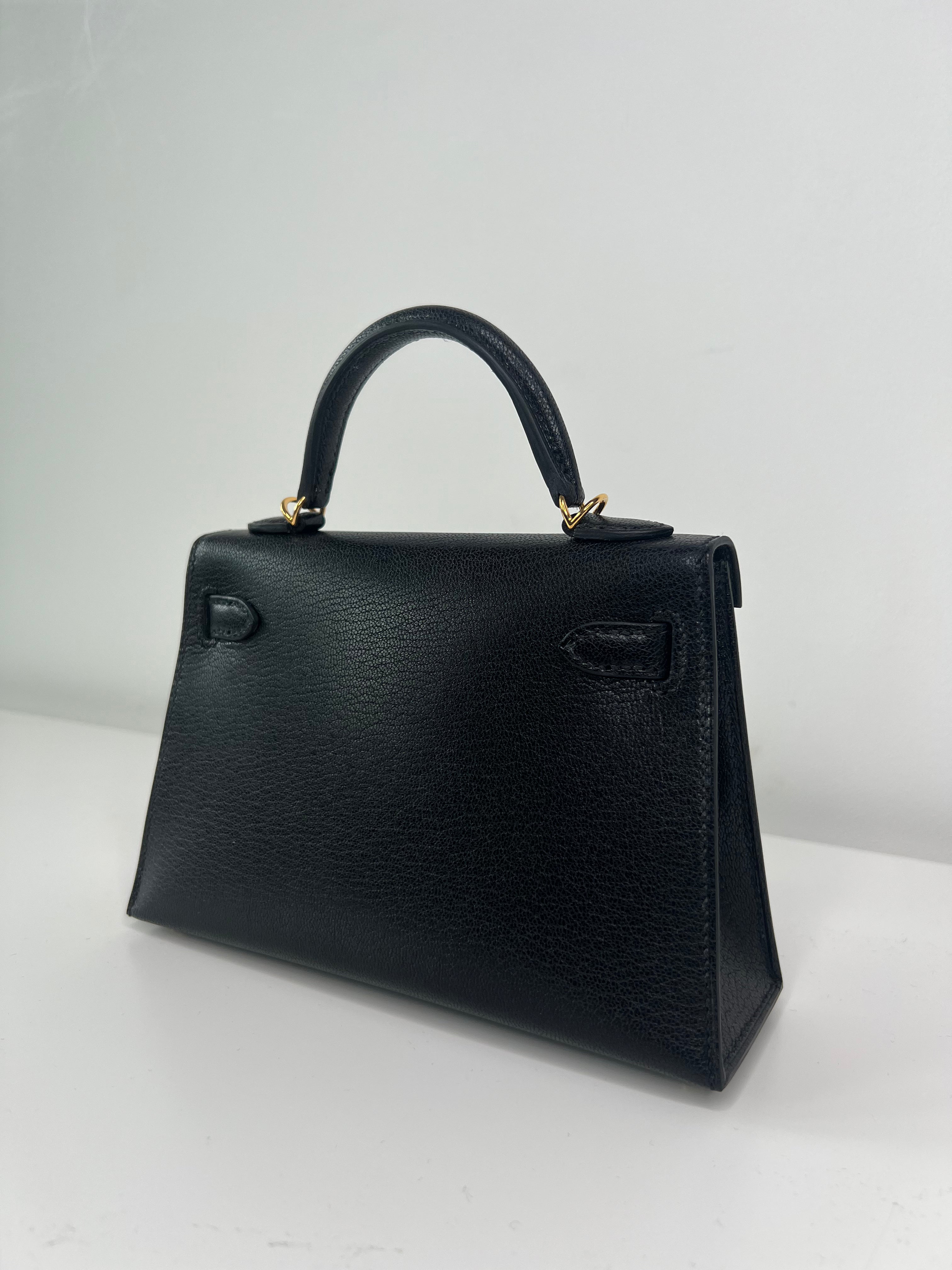 Authentic Hermes Kelly 20 Handbag - Black Chévre Leather with Gold Hardware | Luxury Crossbody Bag for Women | Perfect for Work, Travel & Special Occasions