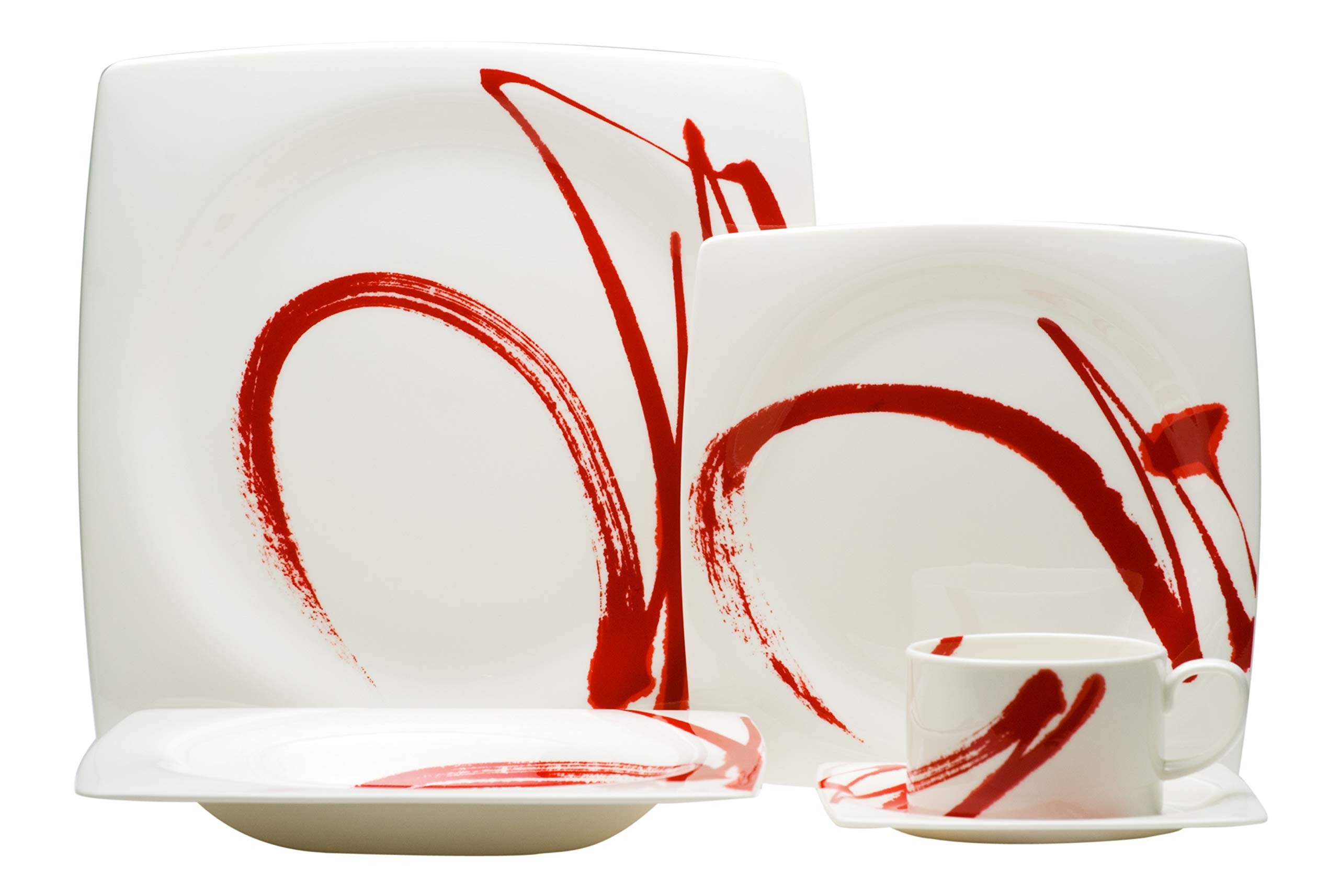 Red Vanilla Paint It Red Square Soup Bowl 10oz, Set of 6 - Modern Ceramic Bowls for Soup, Salad, Cereal - Perfect for Dining, Entertaining & Everyday Use