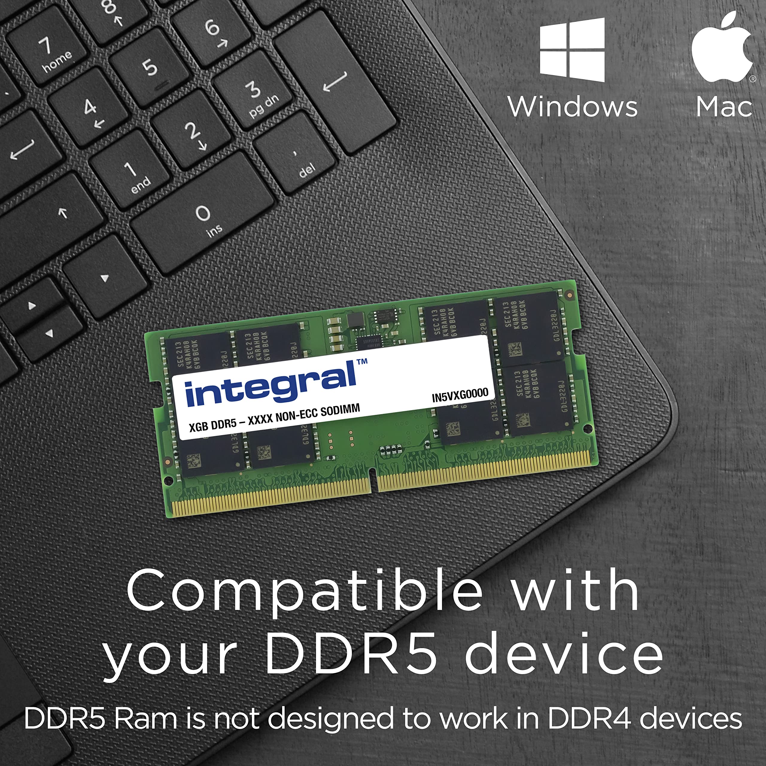 32GB (2x16GB) DDR5 5600MHz SODIMM Laptop Memory Kit - High-Speed RAM for Gaming, Video Editing & Multitasking on MacBook, Windows & Linux Notebooks