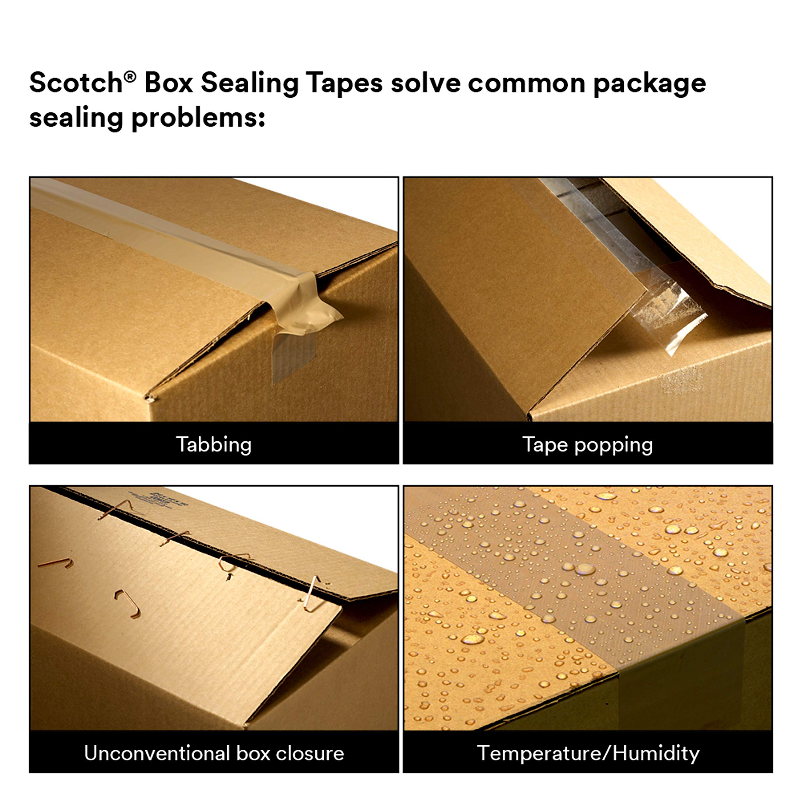 3M Scotch High Tack Box Sealing Tape 371+ - Heavy Duty Packaging Tape with Synthetic Rubber Adhesive, 48mm x 100m, Clear (36 Rolls/Case) - Ideal for Shipping Boxes, Moving & Warehouse Packaging