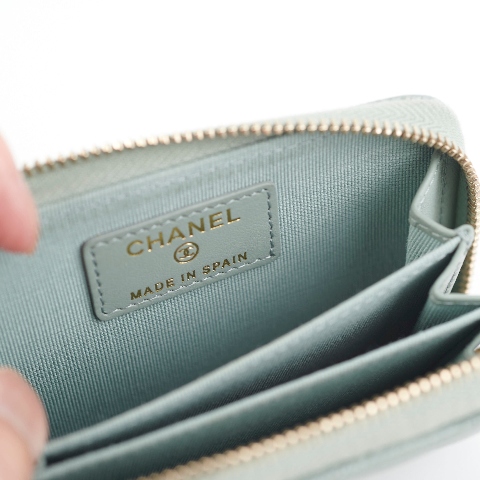 Chanel Blue & Grey Leather Zipper Card Holder Wallet for Women - Perfect for Everyday Use, Travel, and Organizing Credit Cards & Cash