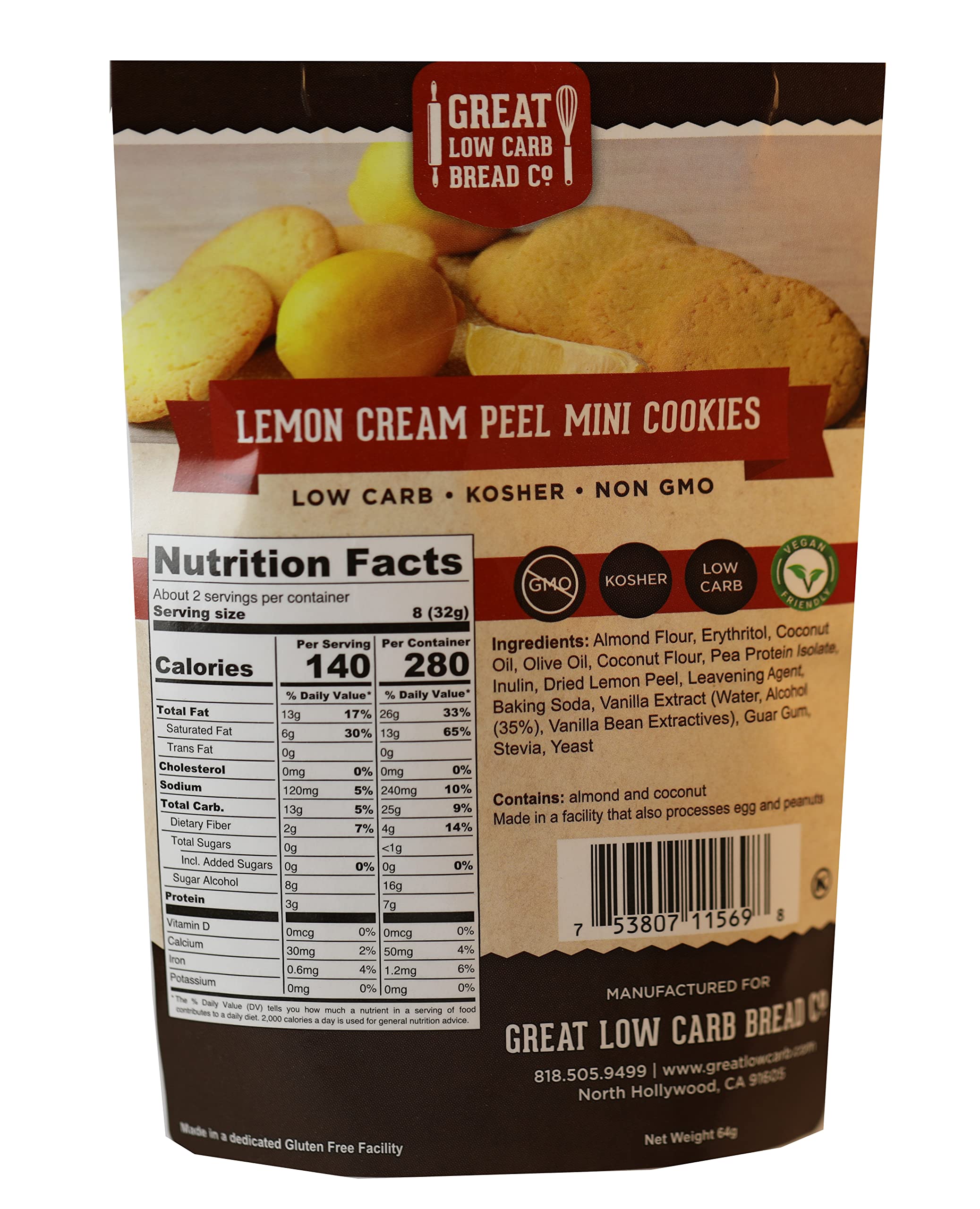 Low Carb Lemon Cream Peel Mini Cookies 64g (12 Packs) | Keto Friendly Snacks | Non-GMO, Gluten Free | Sweet & Healthy Dessert Alternative | Perfect for Office, Travel & Weight Loss Diet
