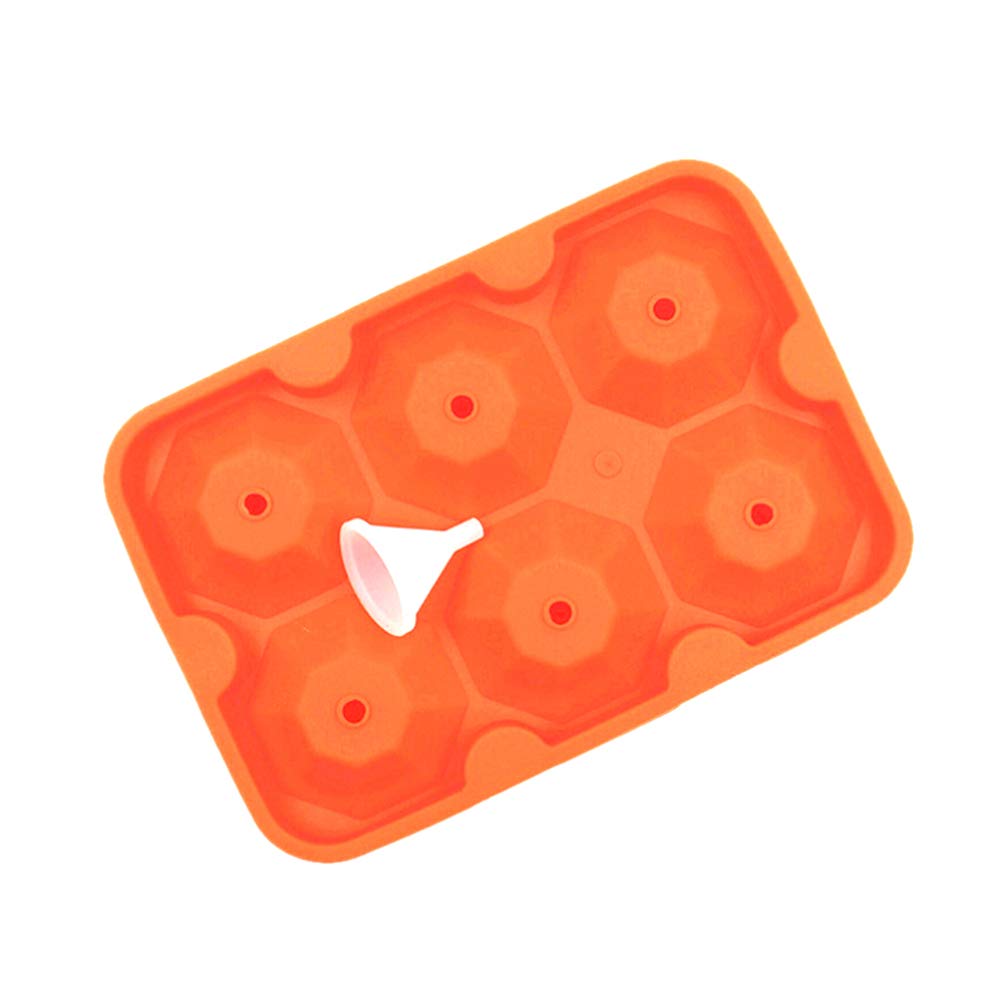 Premium Silicone Diamond Ice Cube Tray - 6 Cavity Chocolate Candy Mold with Funnel for Cocktails, Baking & Kitchen Use | Orange Ice Maker for Bars, Parties & Home Decor