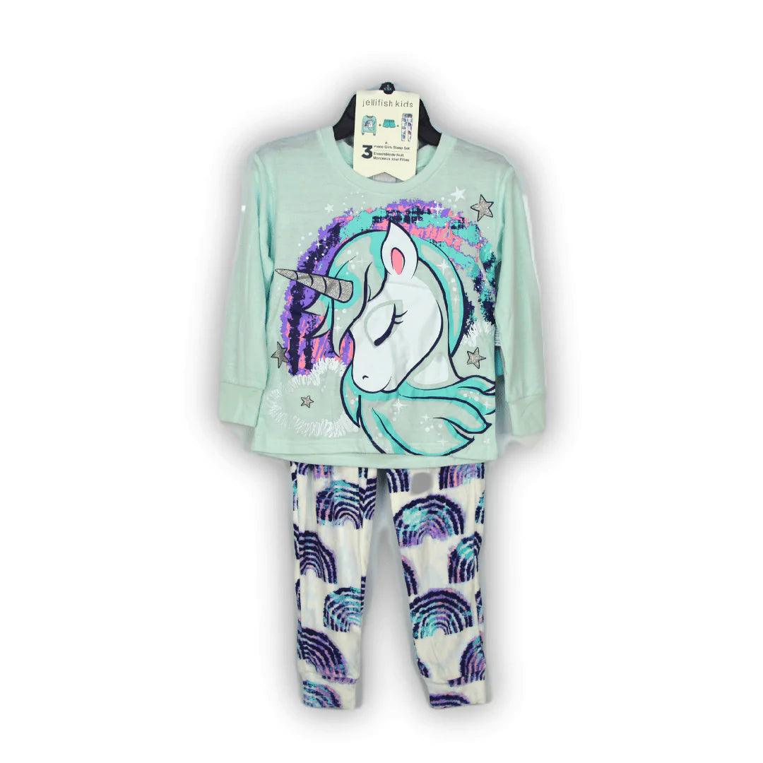 Aqua Unicorn Pajama Set for Women - 3 Piece Soft Cotton Sleepwear with Cute Unicorn Print - Perfect for Cozy Nights, Sleepovers & Relaxing at Home