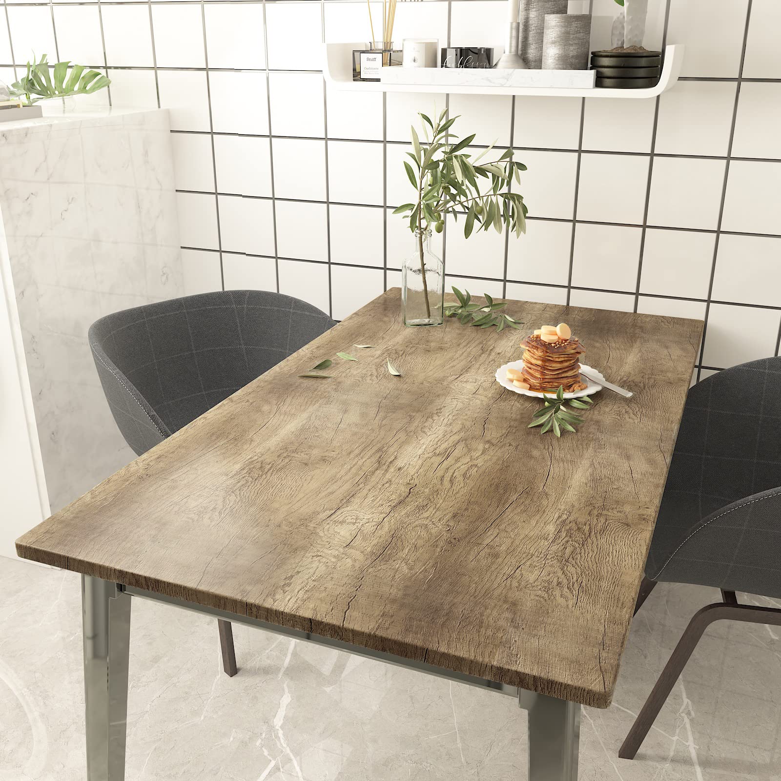 VEELIKE Light Brown Wood Wallpaper Peel and Stick - 15.7''x118'' Rustic Wood Plank Contact Paper, Self-Adhesive Waterproof Removable Wood Grain Vinyl Wrap for Cabinets, Furniture, Desk, Walls - Perfect for Home Office, Kitchen Backsplash, DIY Projects & Room Makeovers