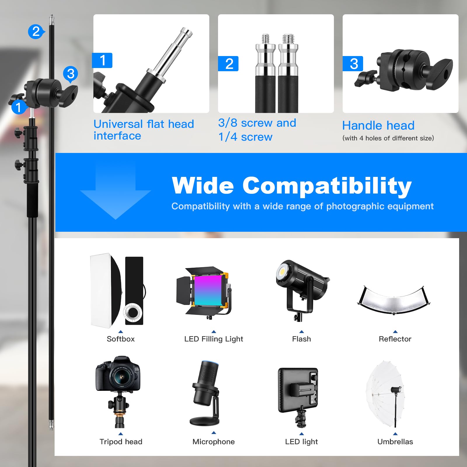 Heavy Duty C Stand with Boom Arm - Black Stainless Steel Adjustable Photography Light Stand with Grip Head & Sand Bag for Studio Lighting, Overhead Shooting, Reflectors, Softboxes, Umbrellas - Perfect for Professional Photography, Videography, and Film Production