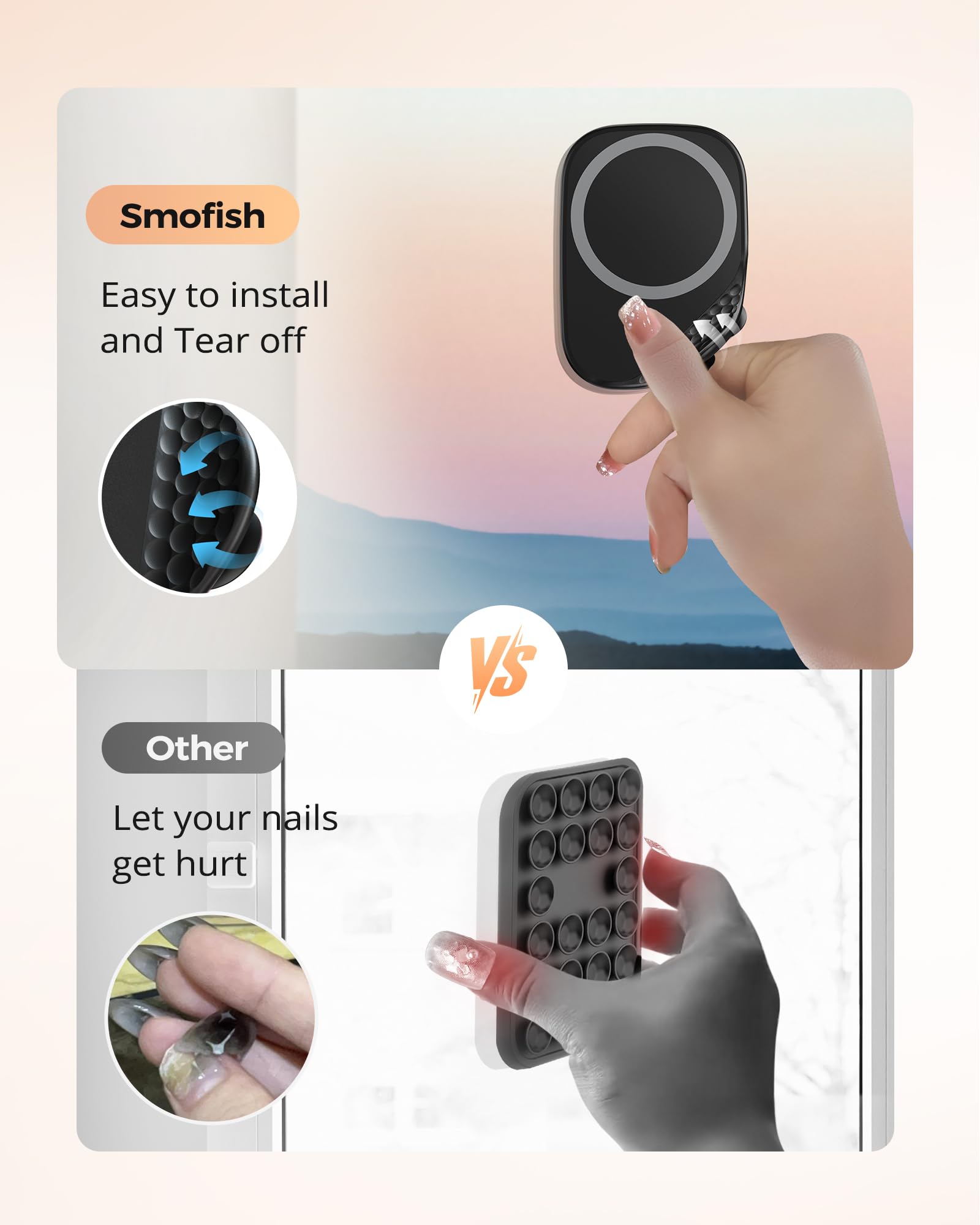 Magnetic Suction Phone Mount for MagSafe Case, Silicone Sticky Grip Holder for iPhone 16/15/14/13/12, Removable Hands-Free Selfie/Video for TikTok Influencers, Women Gift, Black - Perfect for Car, Desk, and Home Use