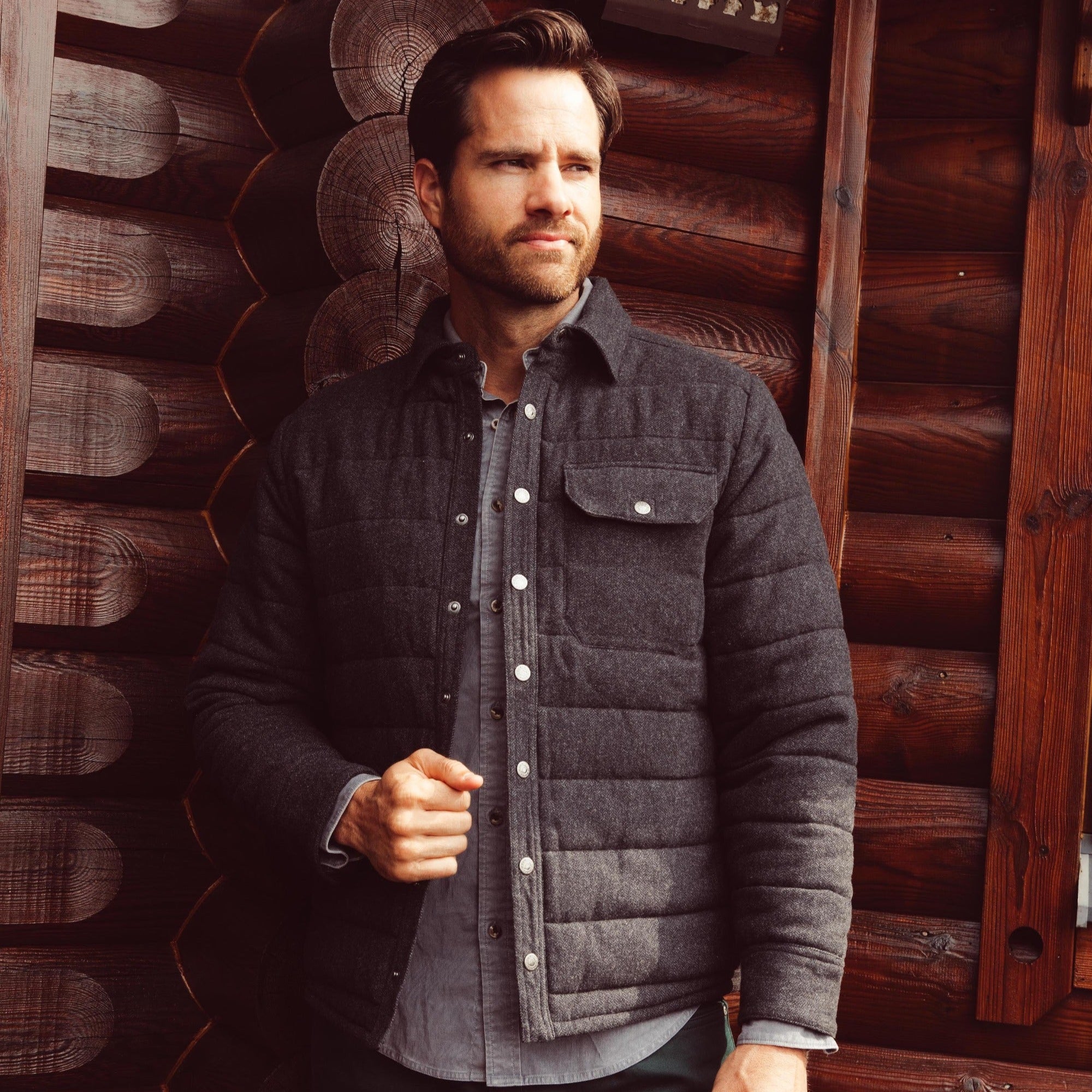 Archer Herringbone Shirt Jacket for Men - Stylish Casual Button-Up Shirt with Lightweight Comfort - Perfect for Outdoor Adventures, Date Nights & Layering in Fall/Winter