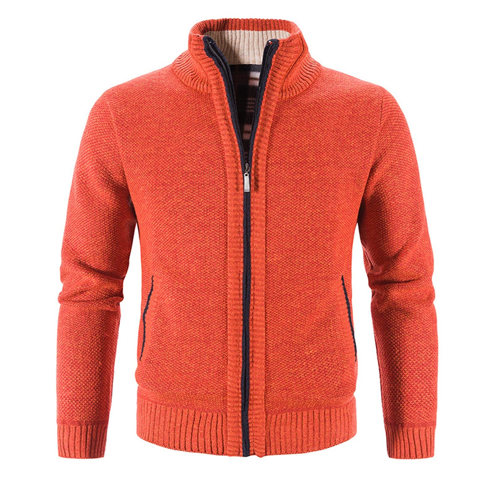 Men's Full Zip Cardigan Sweater - Casual Cable Knit Stand Collar Sweater with Pockets | Warm Winter Jacket for Outdoor & Office Wear