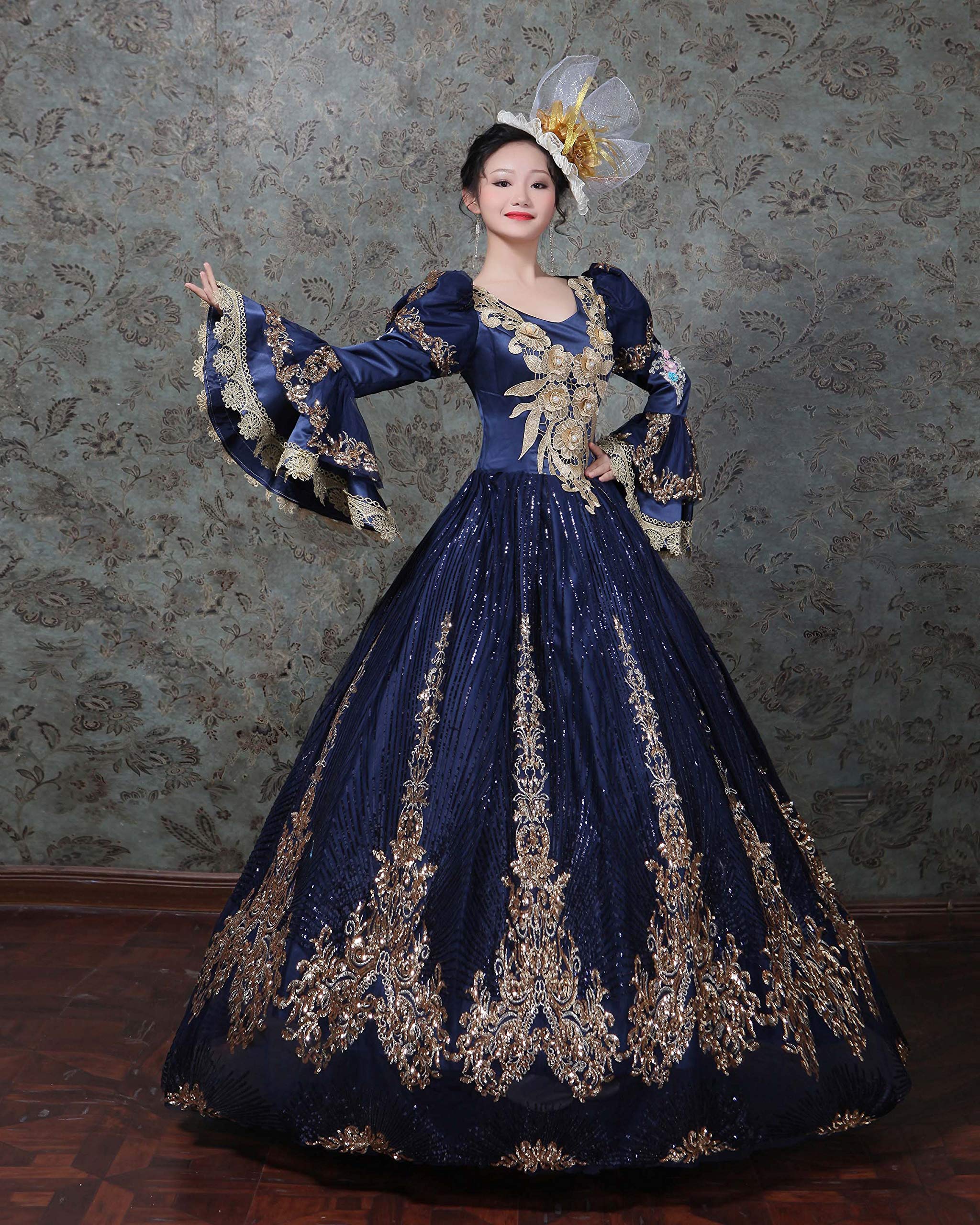 Victorian Renaissance Queen Dress for Women - Elegant Long Rococo Masquerade Ball Gown | Perfect for Costume Parties, Historical Reenactments & Themed Events
