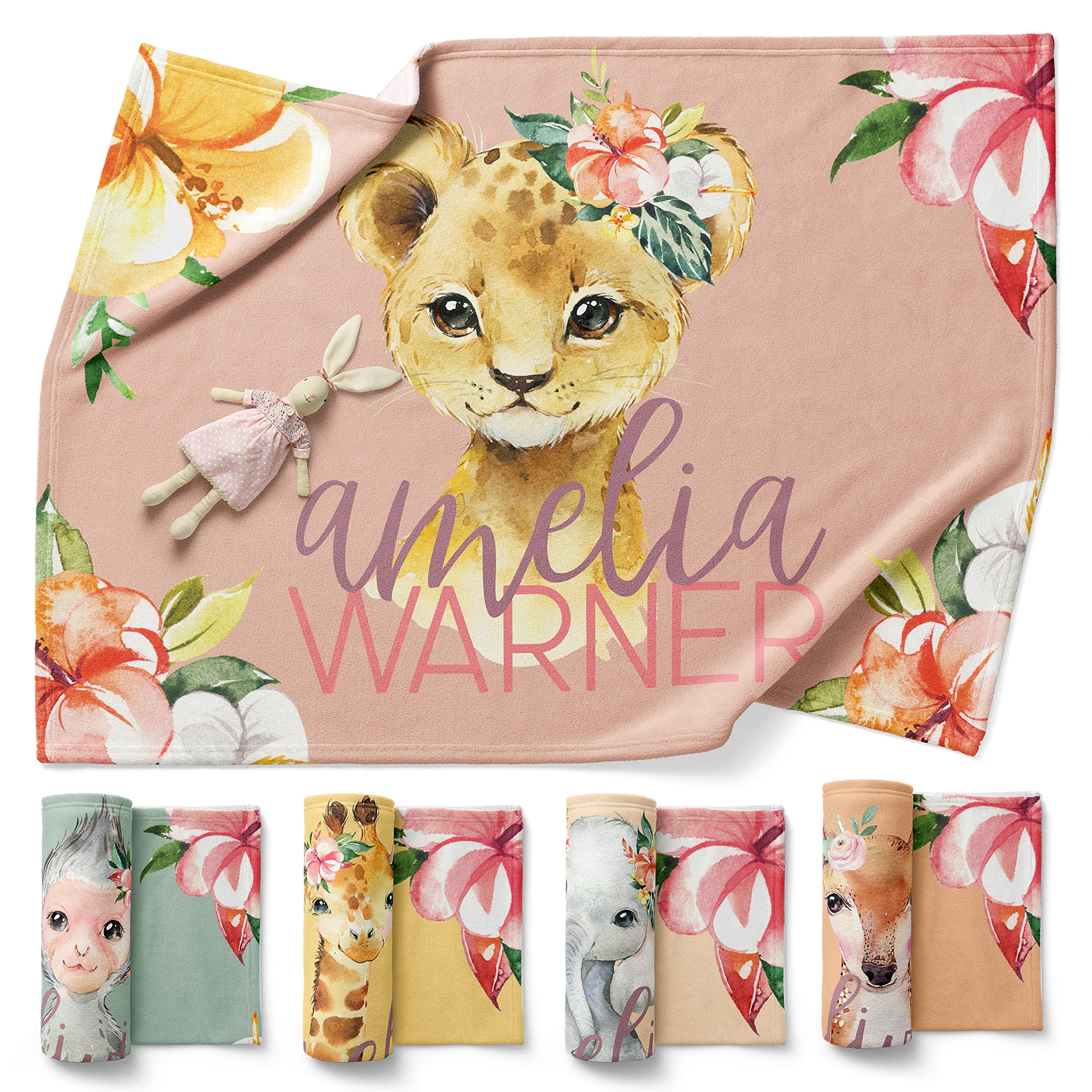 Personalized Baby Blanket with Name - Soft Fleece Custom Blanket for Boys, Girls & Newborns - 2 Sizes & 10 Animal Patterns - Perfect Baby Shower Gift for Nursery, Stroller & Travel Use