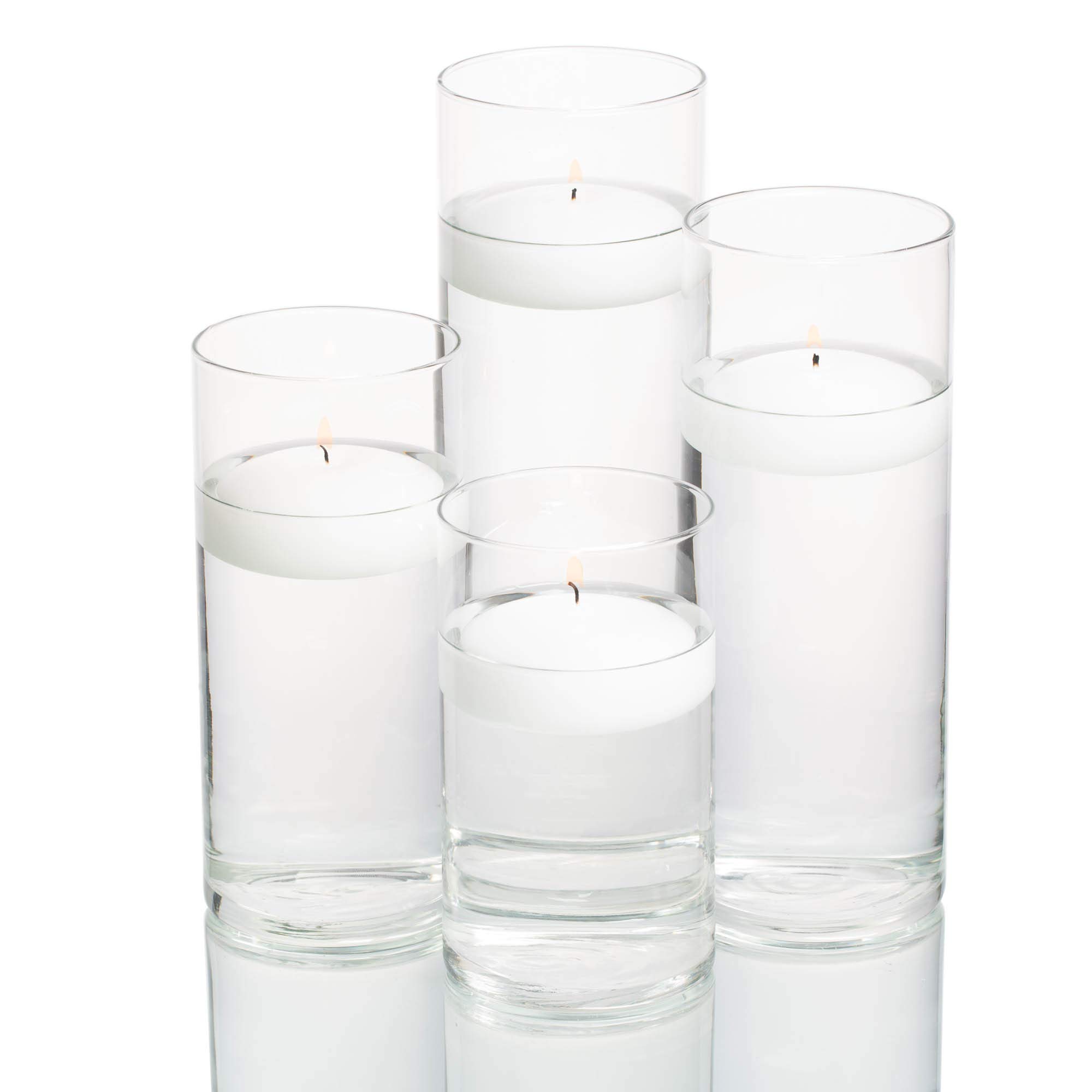 48-Pack Eastland® Glass Cylinder Vases with 48 White Richland Floating Candles (3 Inch) - Perfect for Wedding Centerpieces, Table Decorations & Romantic Ambiance