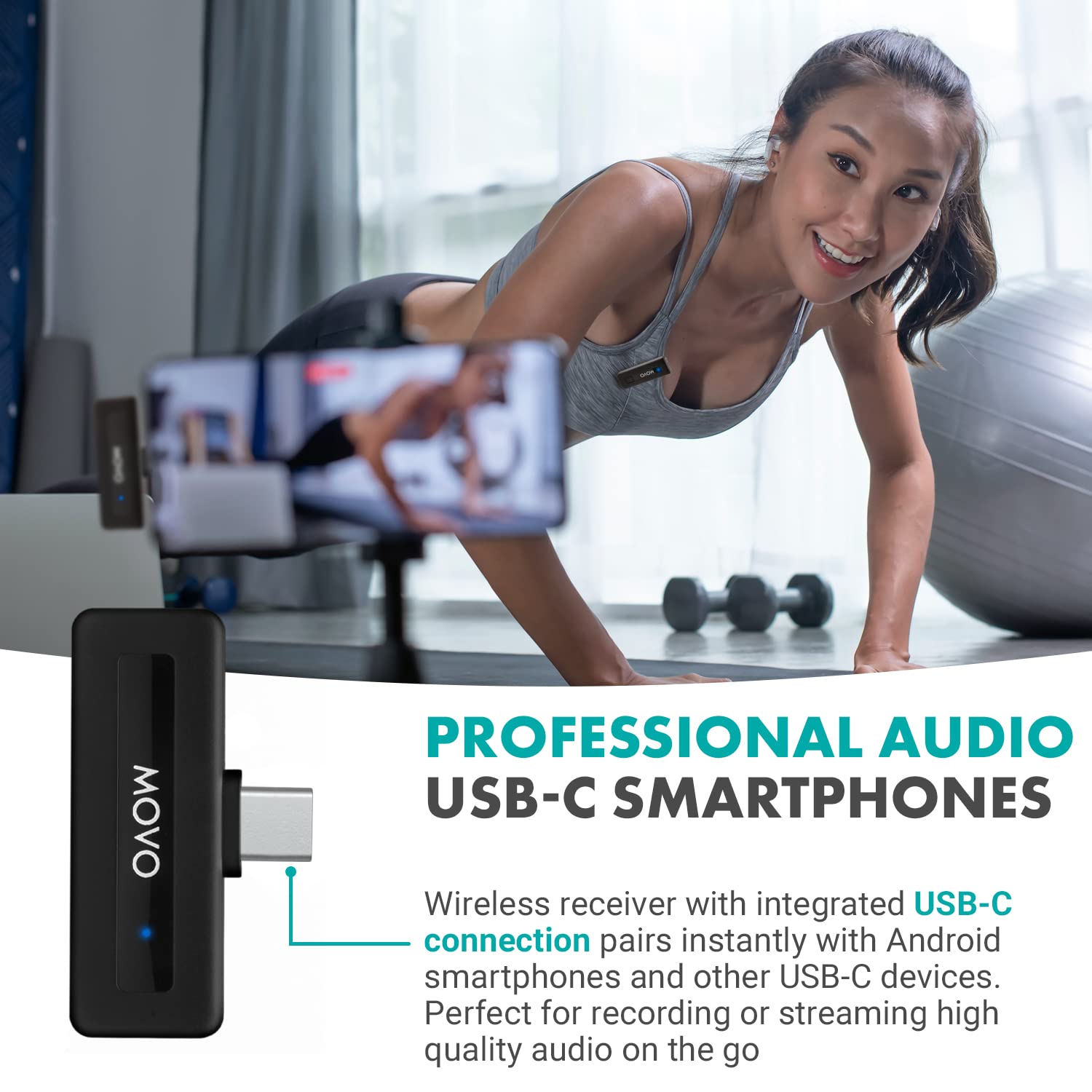 Movo Wireless Mini UC Duo Lavalier Microphone for Android - Ultra Compact Clip-On USB-C Mic with 10HR Battery & 164ft Range - Perfect for Vlogging, Interviews, Live Streaming & Content Creation