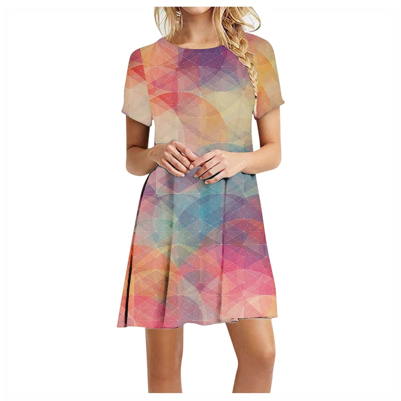 Sexy Floral Print Beach Dress for Women - Crew Neck Short Sleeve Sundress, Slim Fit Club Mini Dress | Perfect for Summer Vacation, Pool Party & Night Out