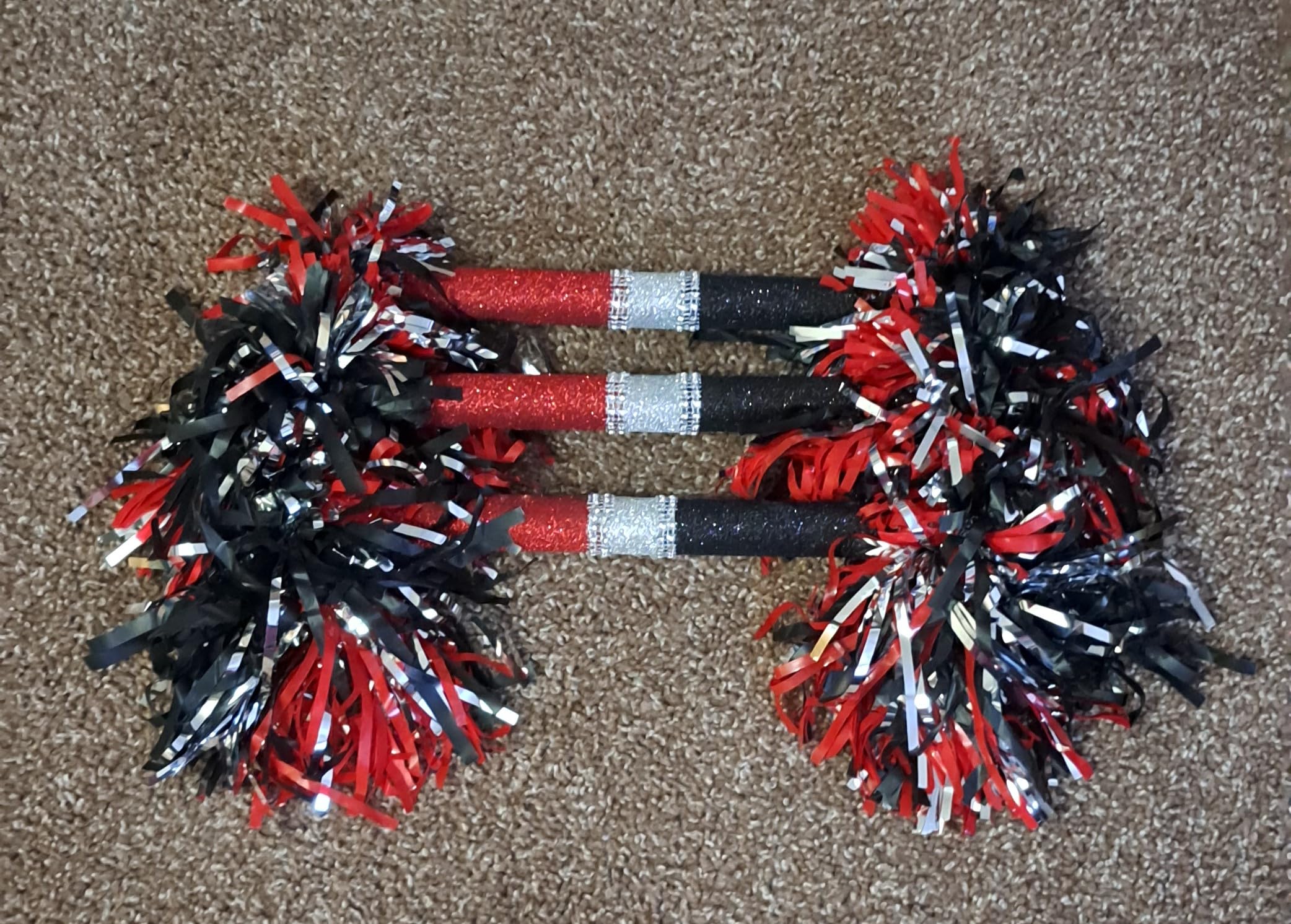 Red Black and Silver Glitter Spirit Stick - Cheerleading Pom Poms for Football Games, Pep Rallies & School Events - Perfect for Cheerleaders & Sports Fans