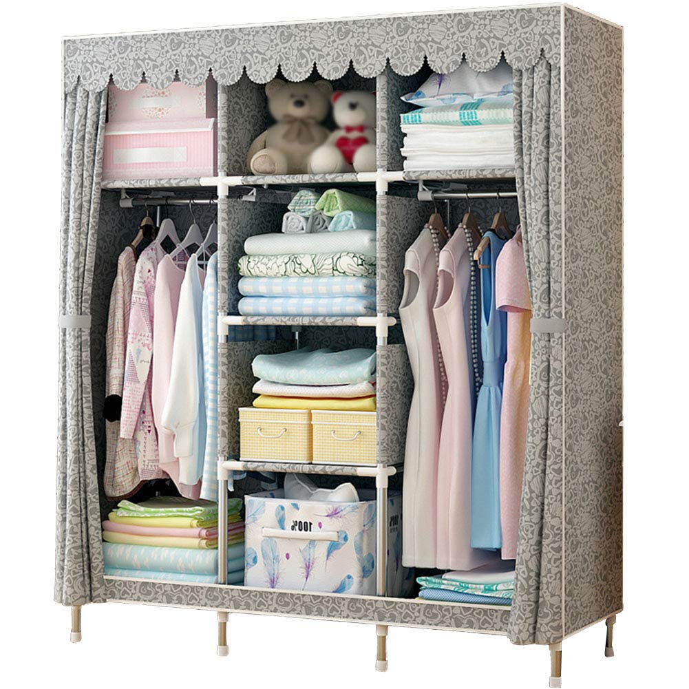 YFMMM Portable Closet Wardrobe - Waterproof Fabric Storage Cabinet with Steel Frame, Heavy Duty & Durable, No-Tool Assembly (Gray, 49