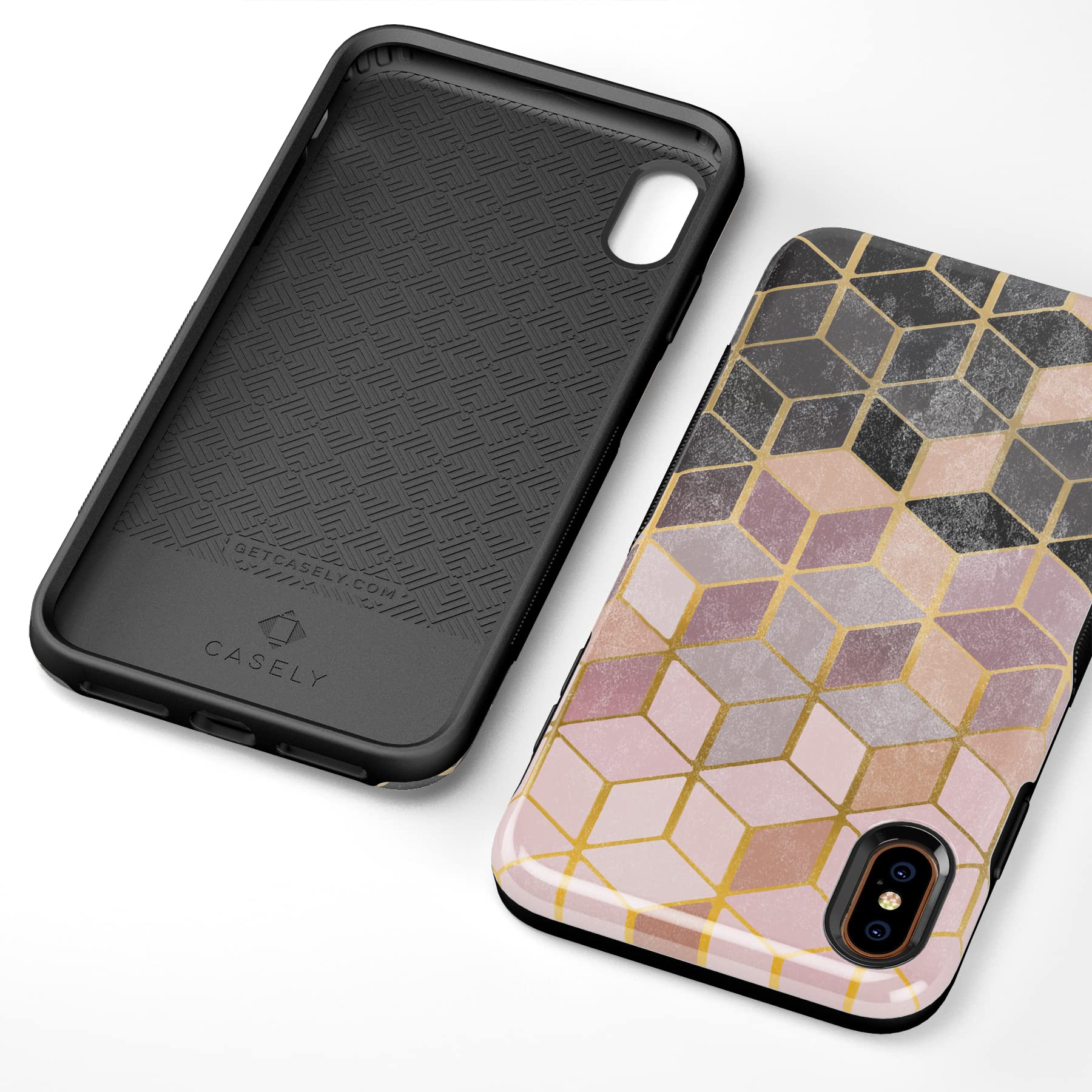 Casely iPhone Xs Max Case - Geo Rose Gold Marble Phone Cover | Slim Protective Shockproof Case for Women & Men | Perfect for Work, Travel & Everyday Use