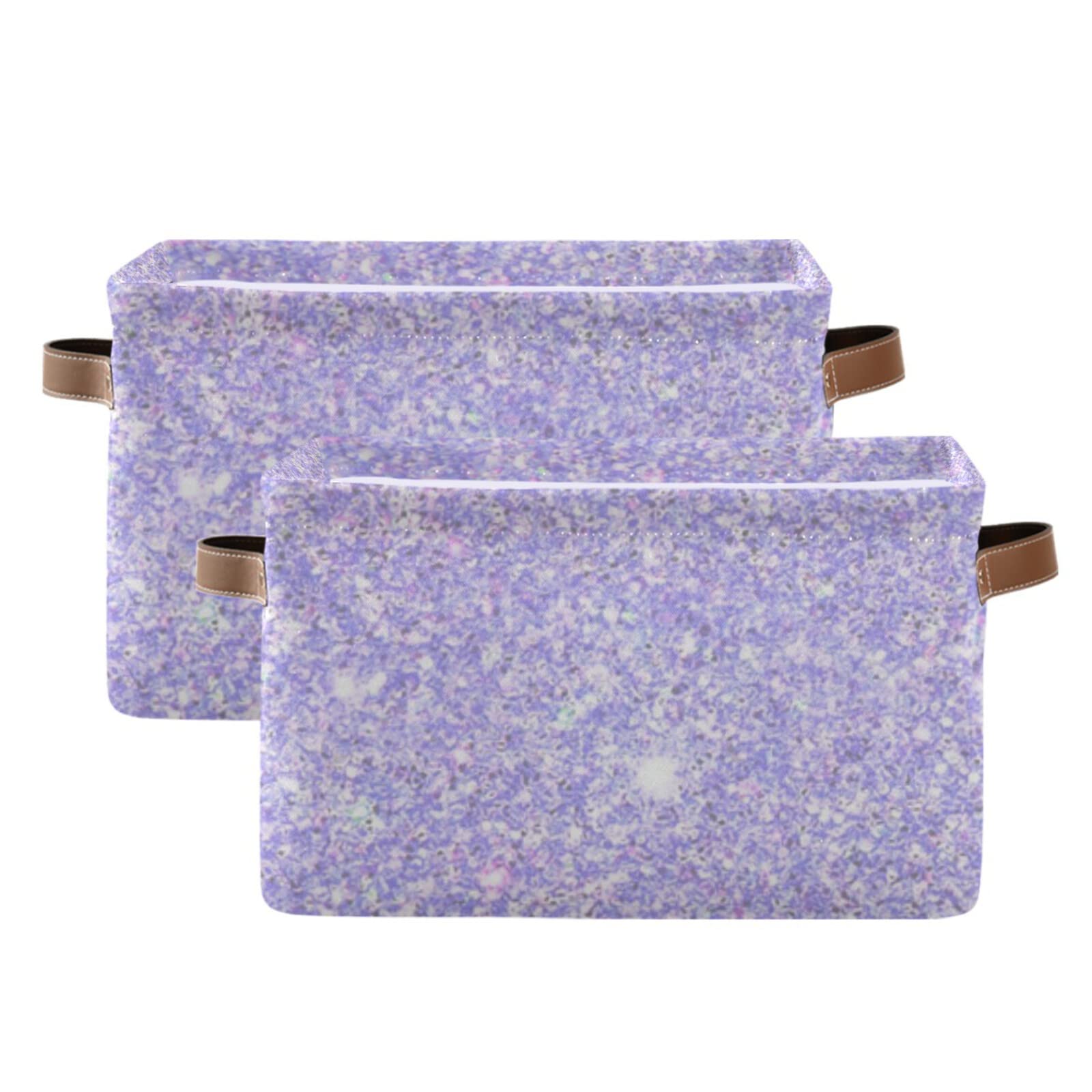 Shiny Glitter Lavender Foldable Storage Bins (2-Pack) - Collapsible Fabric Storage Baskets with Handles for Toys, Nursery, Closet & Office Organization | Space-Saving Home Decor Solution