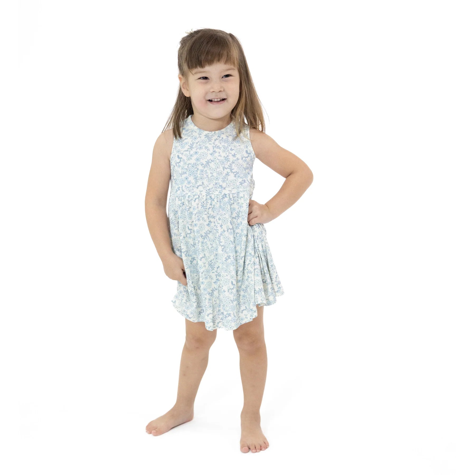 Blue Calico Floral Print Tank Dress with Bloomer - Summer Casual Outfit for Beach, Picnic & Outdoor Activities