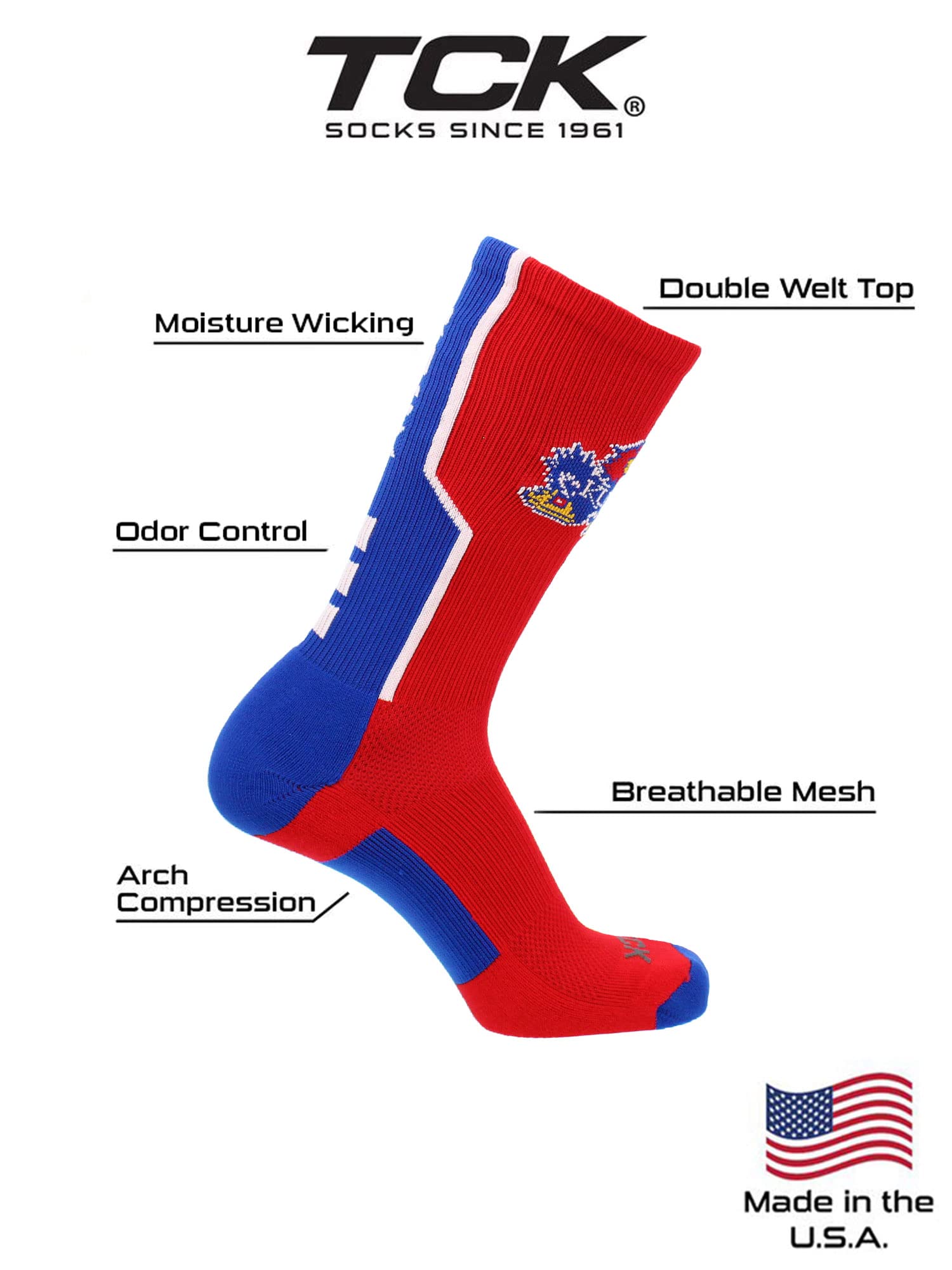 TCK Kansas Rock Chalk Jayhawks Crew Socks - Official KU Basketball Fan Gear for Men & Women - Perfect for Game Day, College Spirit Wear and Jayhawks Alumni Gifts