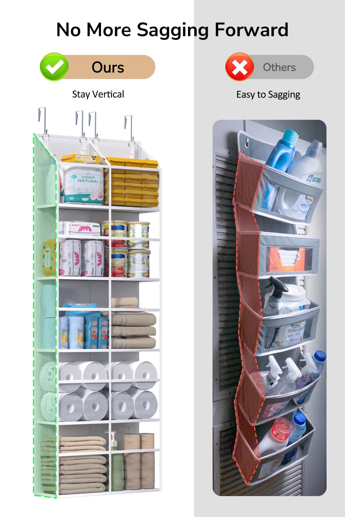 Clear Over The Door Organizer 5 Shelf - Large Capacity Hanging Storage with 10 Pockets for Pantry, Dorm, Bedroom & Closet - White | Space-Saving Door Organizer for Nursery, Sundries & Home Organization