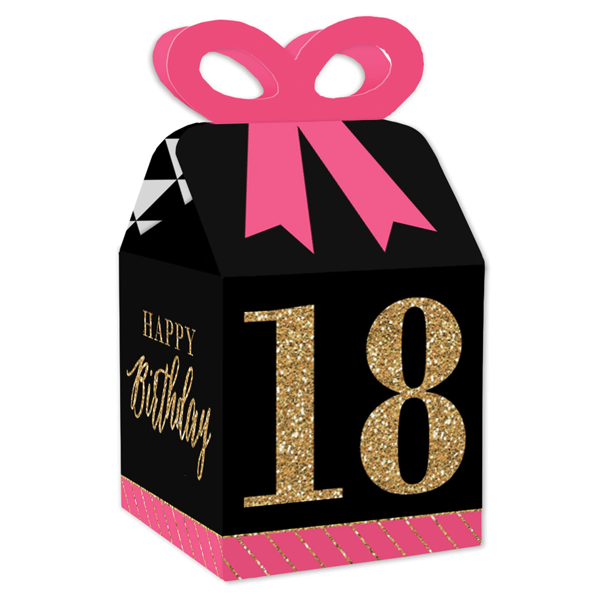 Chic 18th Birthday Gift Boxes - Pink, Black & Gold Set of 12 for Party Favors