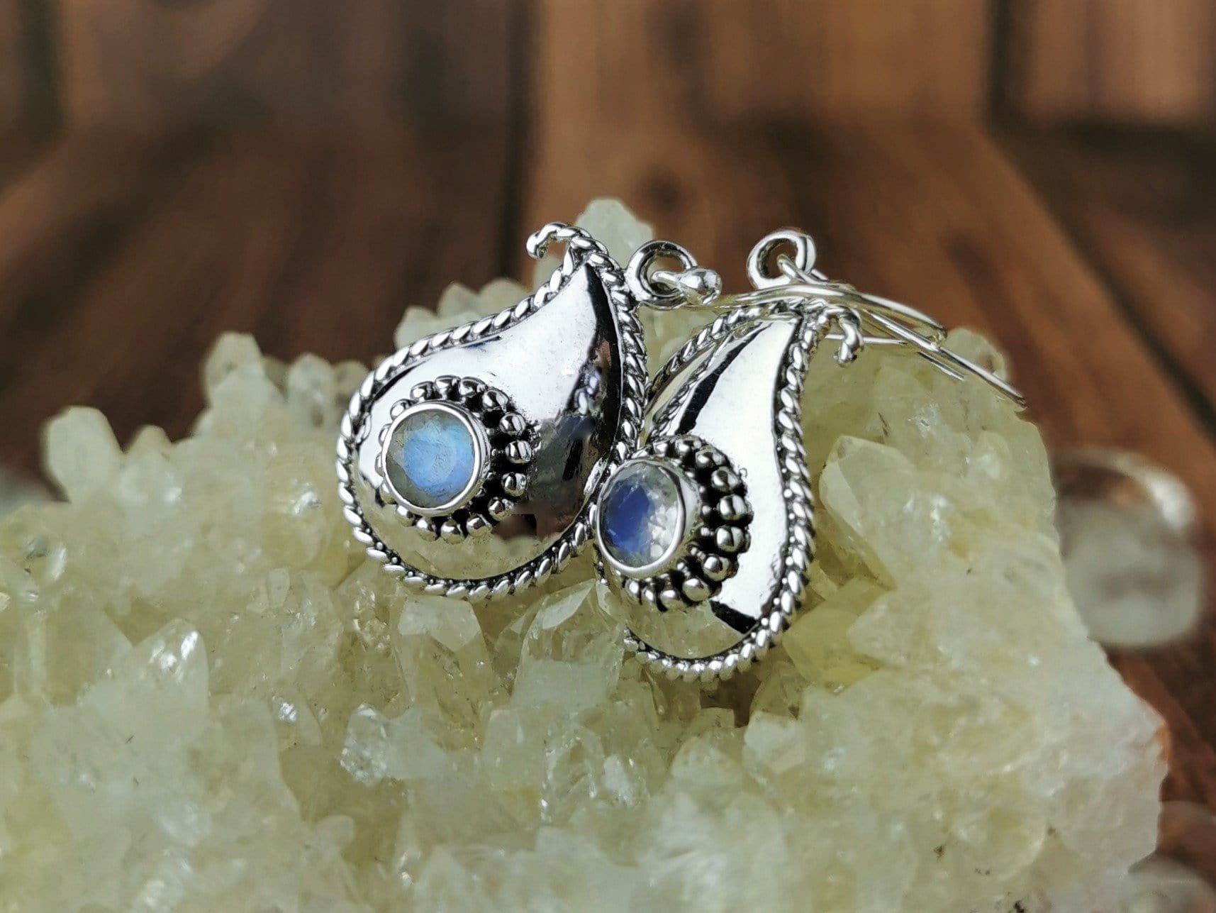 Boteh Drop Moonstone Earrings - Handmade Sterling Silver Dangle Jewelry for Women | Perfect for Weddings, Parties & Boho Fashion