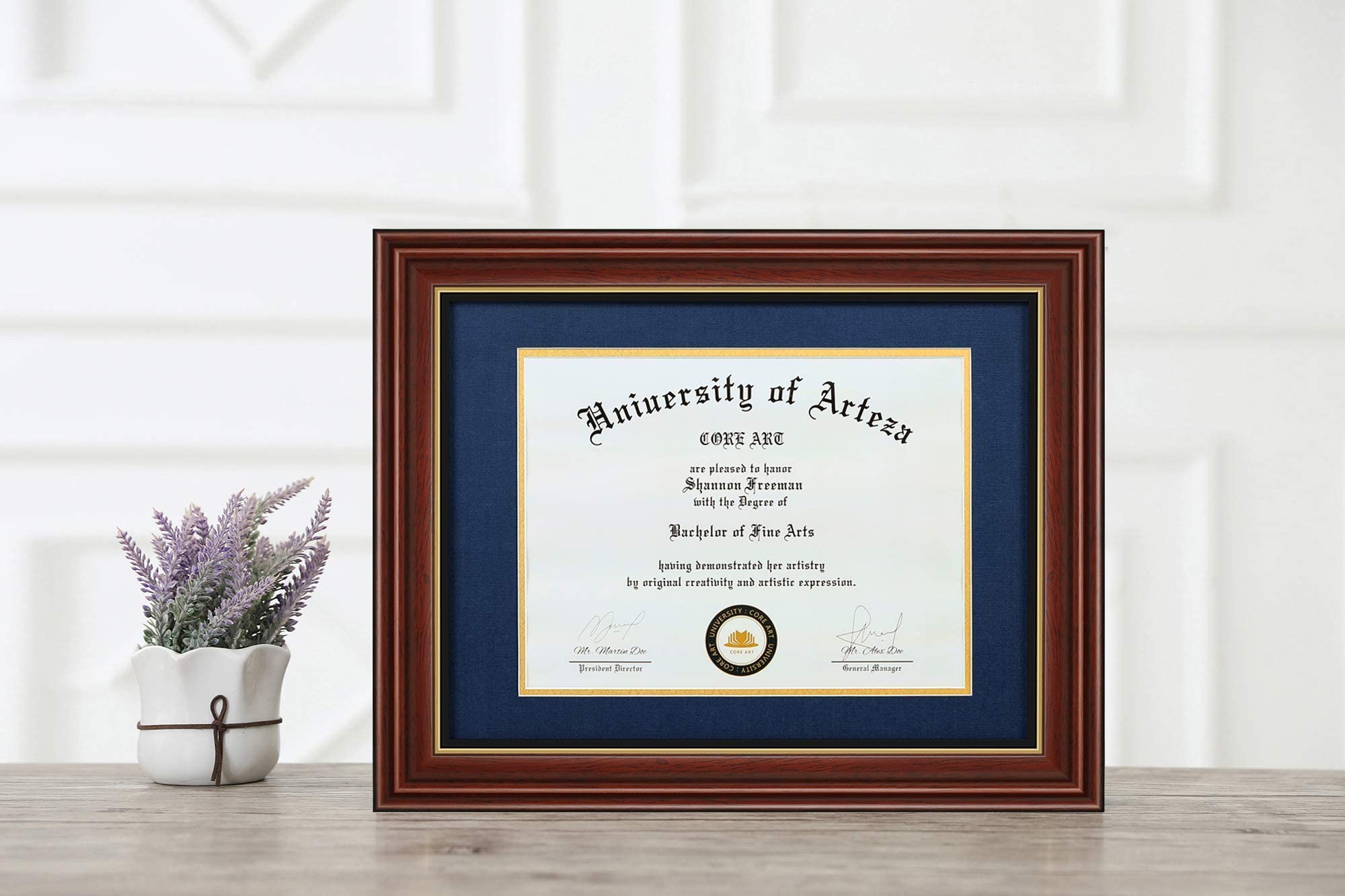 Premium Cherry & Chocolate Diploma Frames with Black Gold & Blue Gold Mats - Set of 2 for Graduation, Office Decor & Wall Display