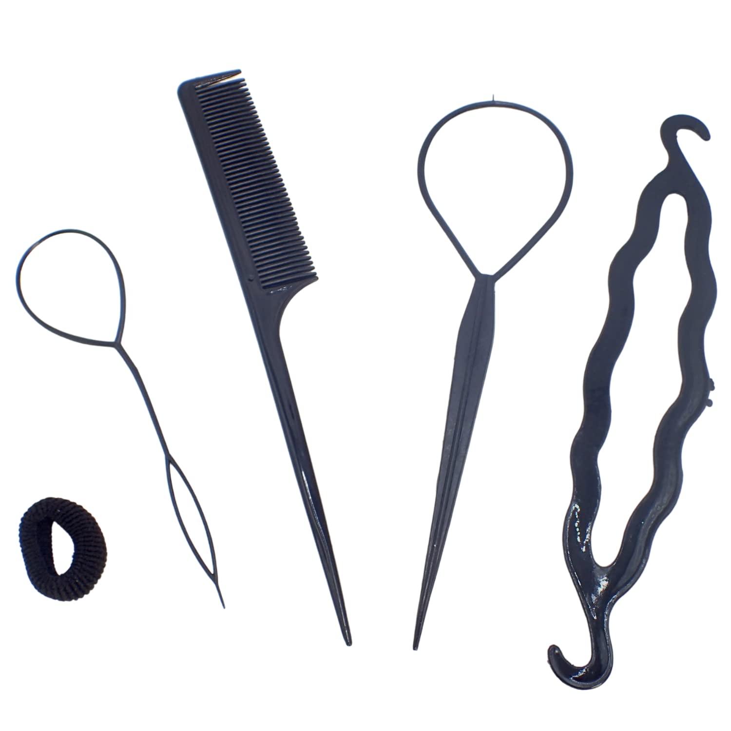 Topkids Hair Braiding Tool Kit - 5pc Topsy Tail Comb, Hair Bands & Bun Maker for Girls & Women | Perfect for Braids, Ponytails & Updos | DIY Hair Styling Accessories for Parties, School & Everyday Use
