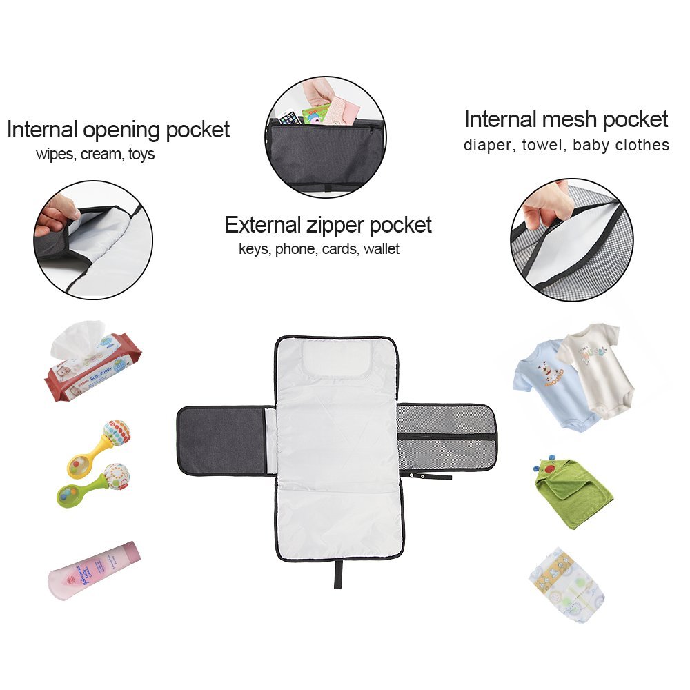 Portable Waterproof Diaper Changing Pad with Head Cushion & Storage Pockets - Foldable Travel Baby Changing Mat for Infants | Ideal for On-the-Go Parents, Outdoor Activities & Nursery Use