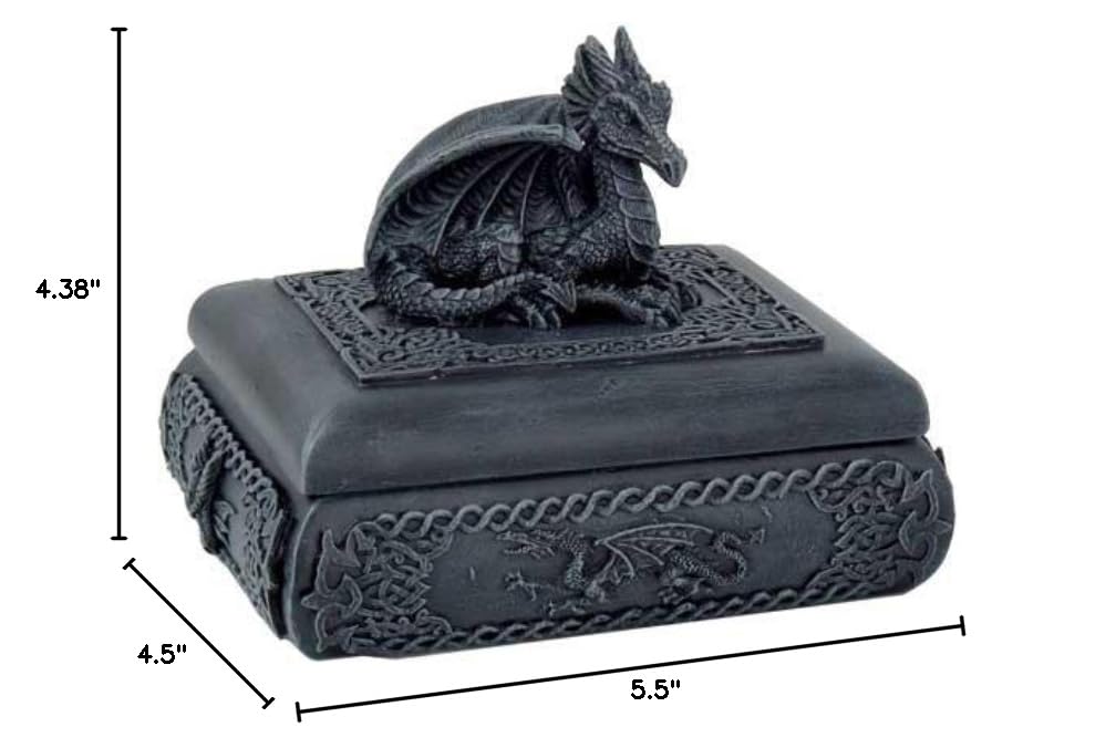Gothic Dragon Figurine Rectangular Jewelry Box - Handcrafted Medieval Treasure Chest for Necklace Storage, Home Decor & Fantasy Gift