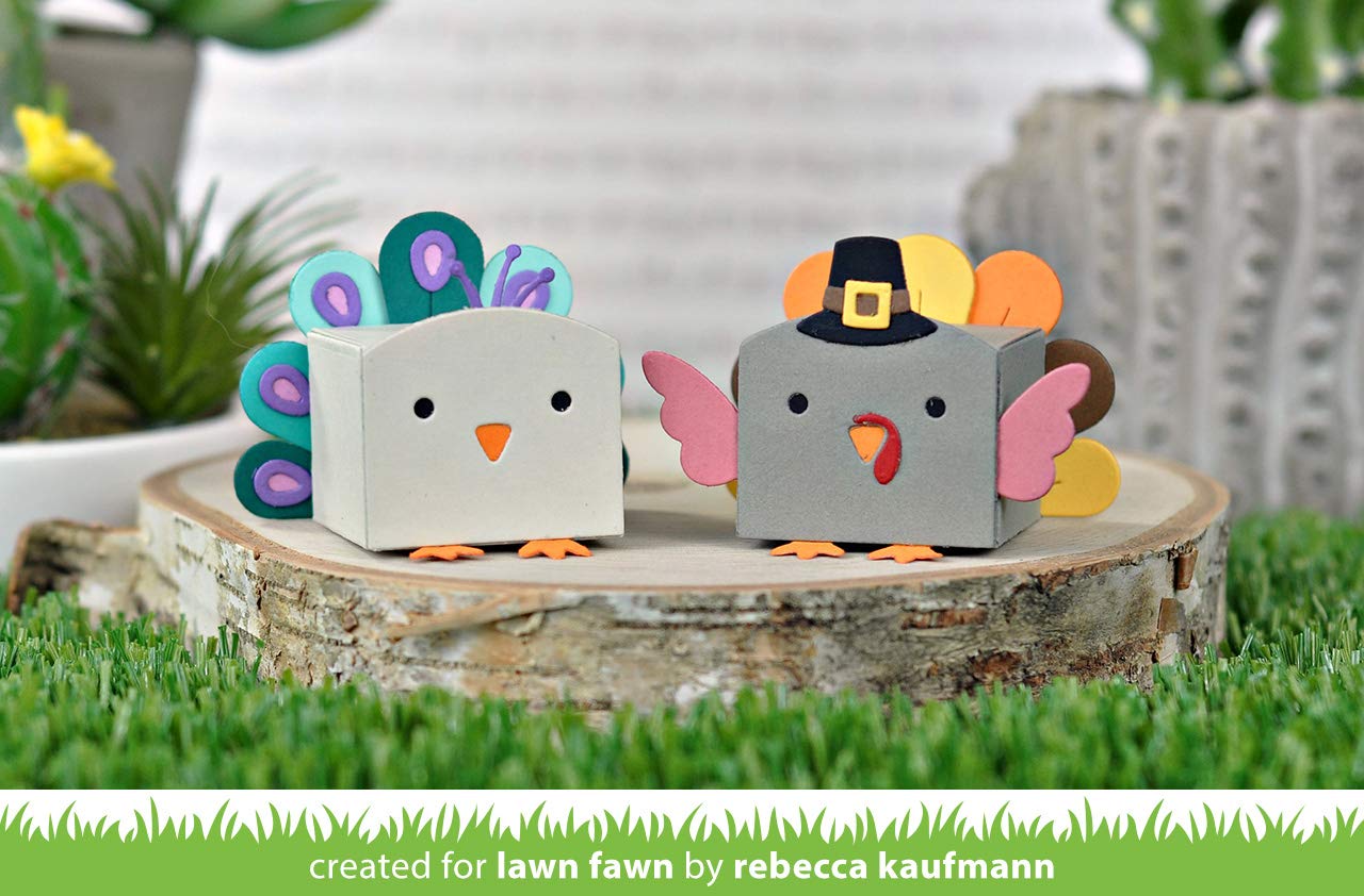 Lawn Fawn Tiny Gift Box Add-ons - Peacock/Turkey & Holiday Hats - 2 Piece Set for DIY Greeting Cards & Scrapbooking Projects