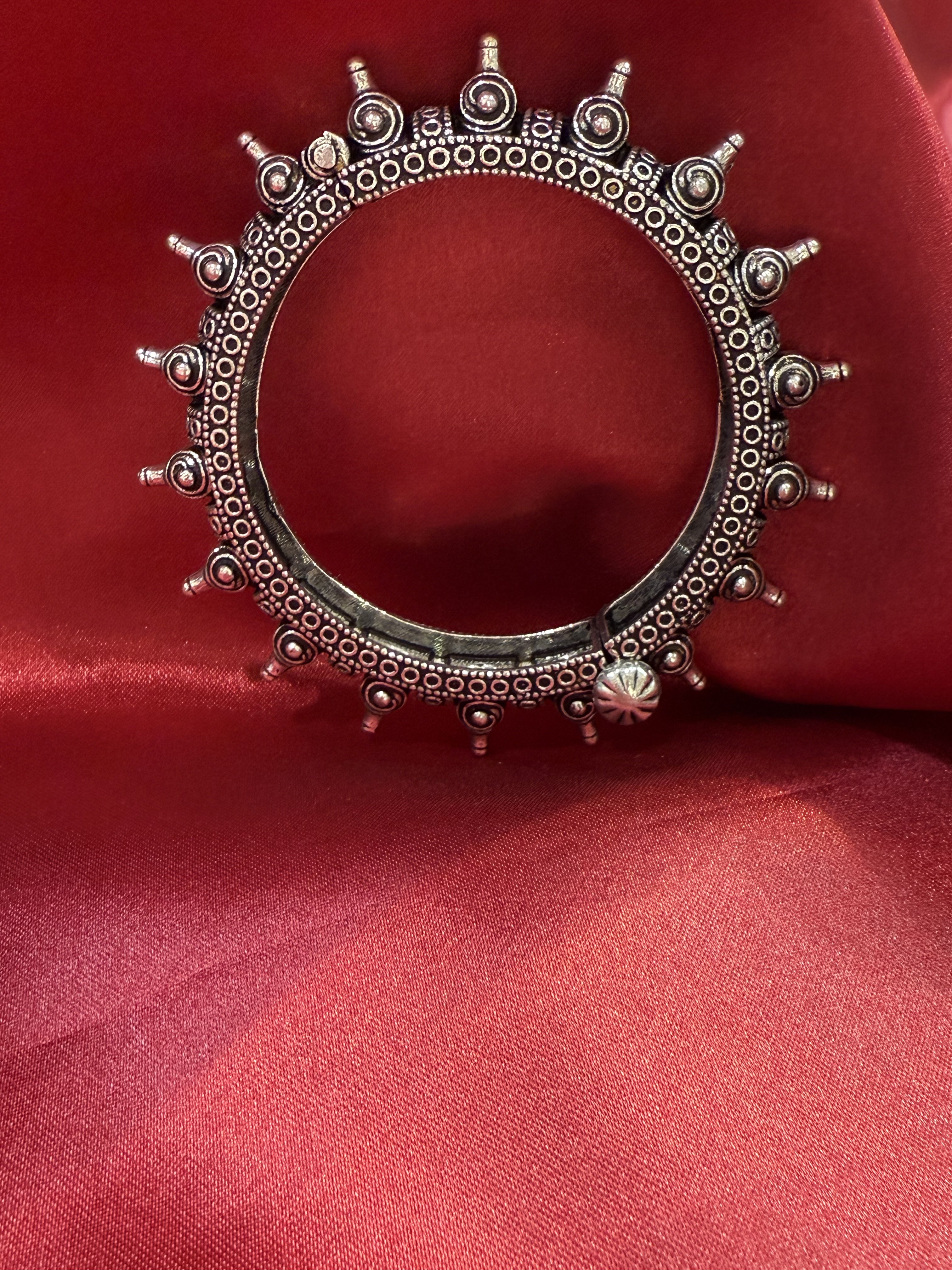 Handmade Oxidized Silver Ethnic Open Bridal Kada Cuff Bracelet for Women - Boho Wedding Jewelry, Indian Bridal Accessories, Festival & Party Wear