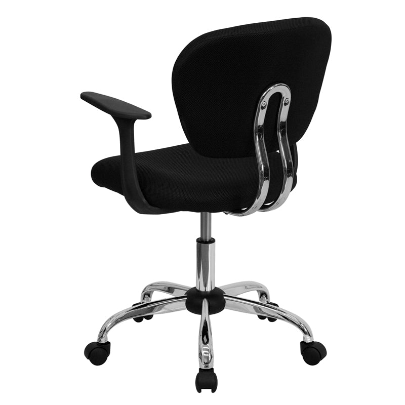 FLASH Beverly Mid Back Black Mesh Office Chair with Padded Seat, Swivel & Adjustable Height, Chrome Base & Arms - Ergonomic Desk Chair for Home & Office Workspace